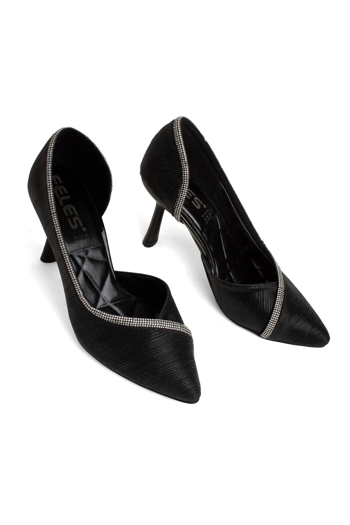 Kadeh Topuk Saten Şerit Taşlı Stiletto Kadın Topuklu Ayakkabı - Görsel 5