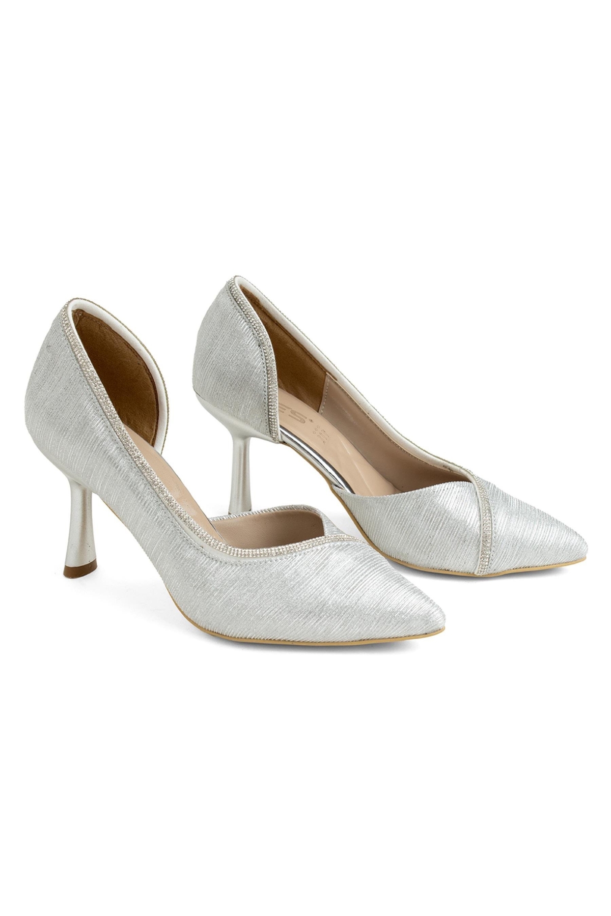 Kadeh Topuk Saten Şerit Taşlı Stiletto Kadın Topuklu Ayakkabı - Görsel 5