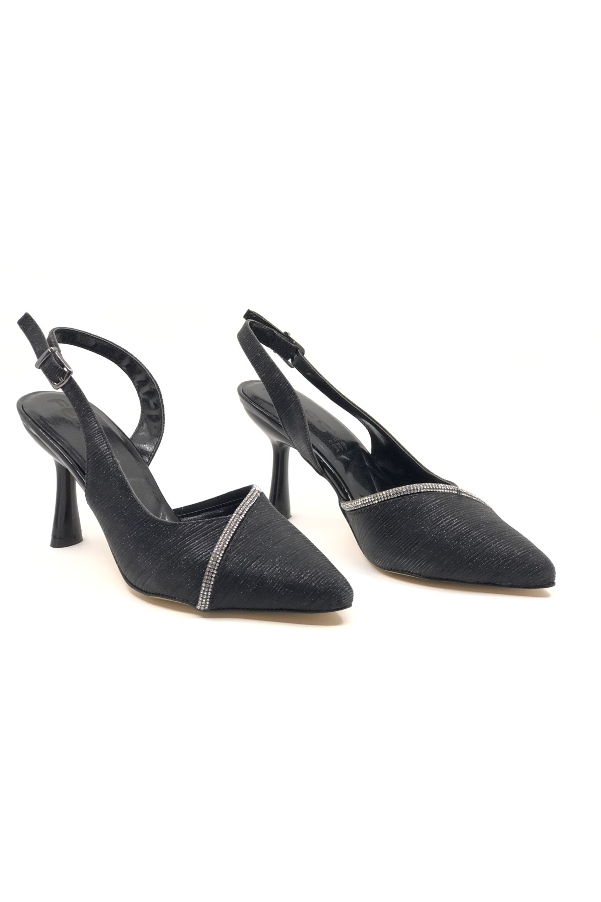 Saten Şerit Taşlı Arkası Açık Stiletto Kadın Topuklu Ayakkabı - Görsel 3