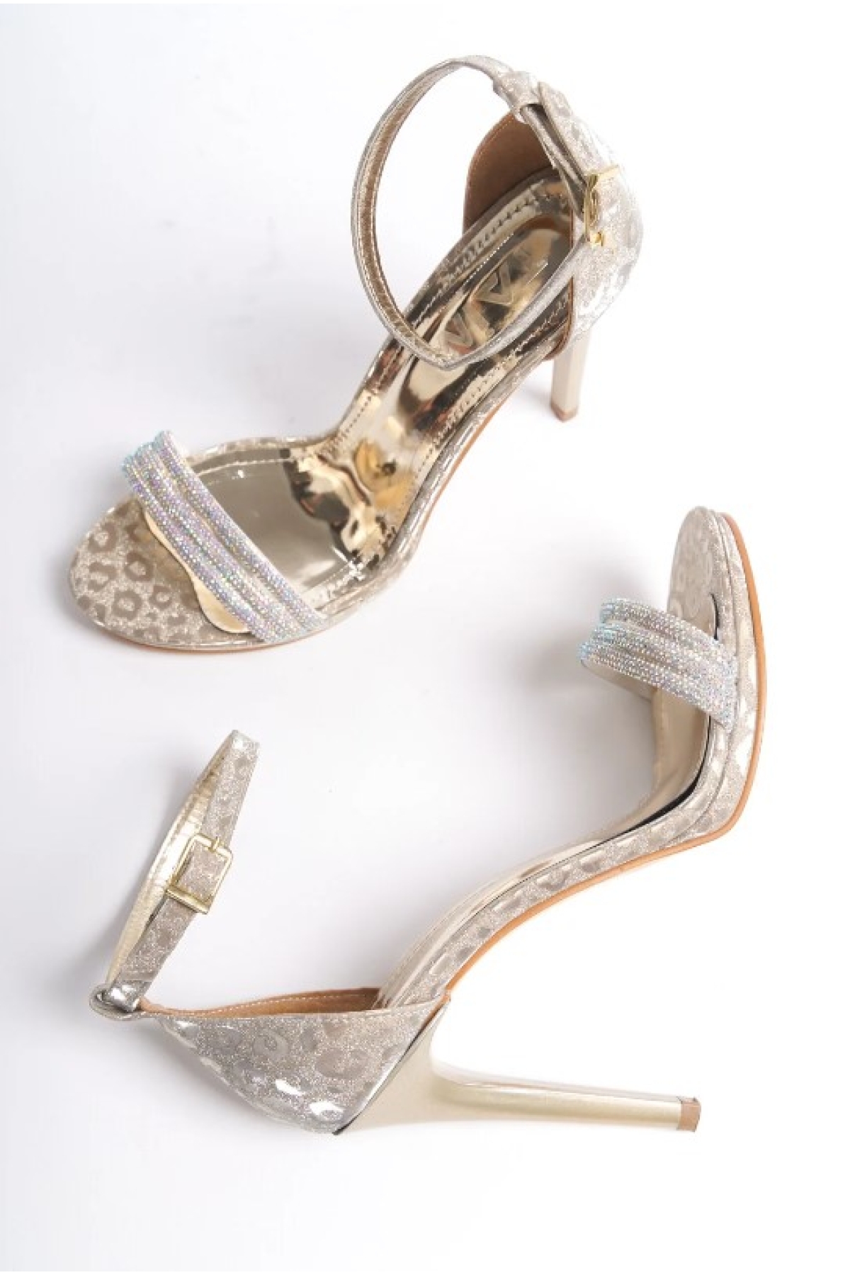 Üç Şerit Taş Detaylı Tek Bant Platform 11 cm İnce Topuklu Kadın Ayakkabı - Görsel 4