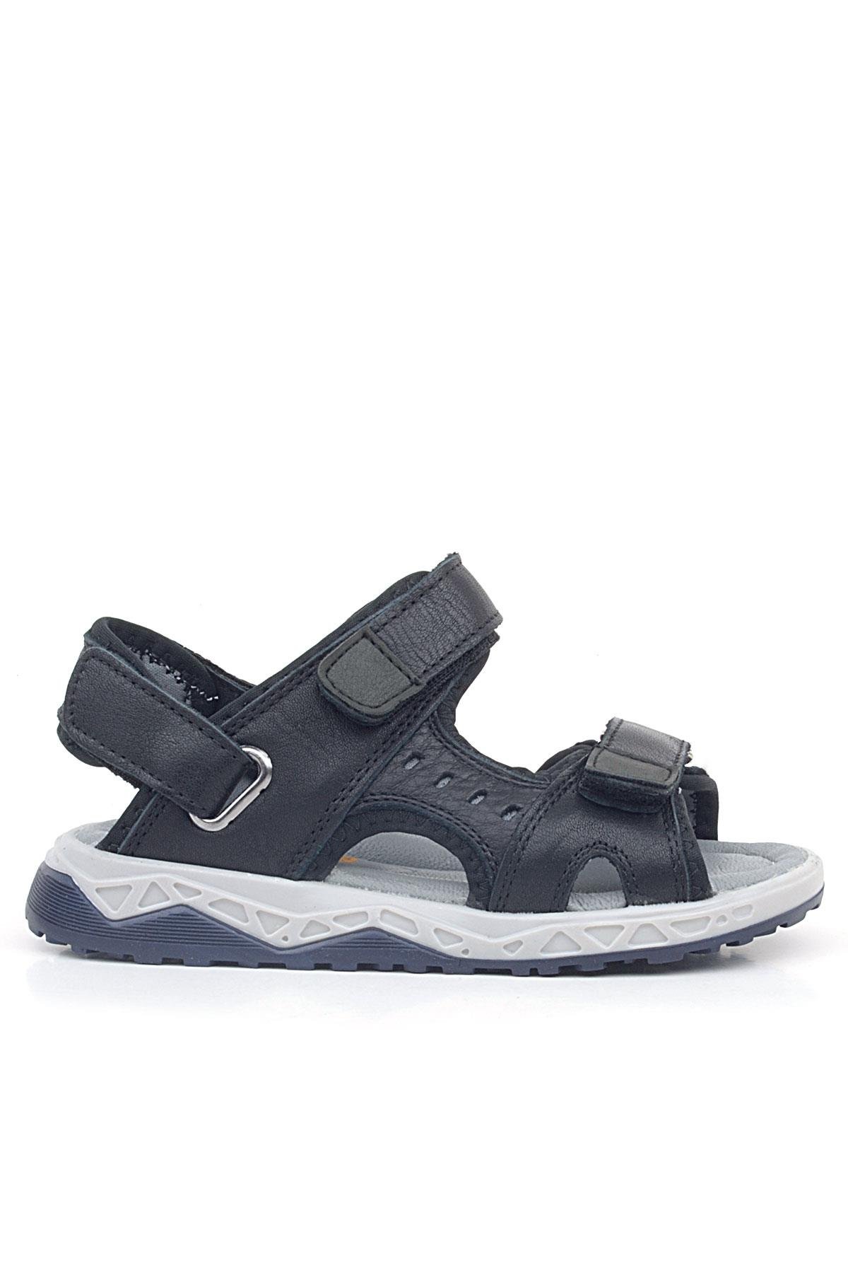 Hakiki Deri Siyah Cilt Rahat Tabanlı Cırtlı Çocuk Sandalet Ayakkabı - Görsel 2