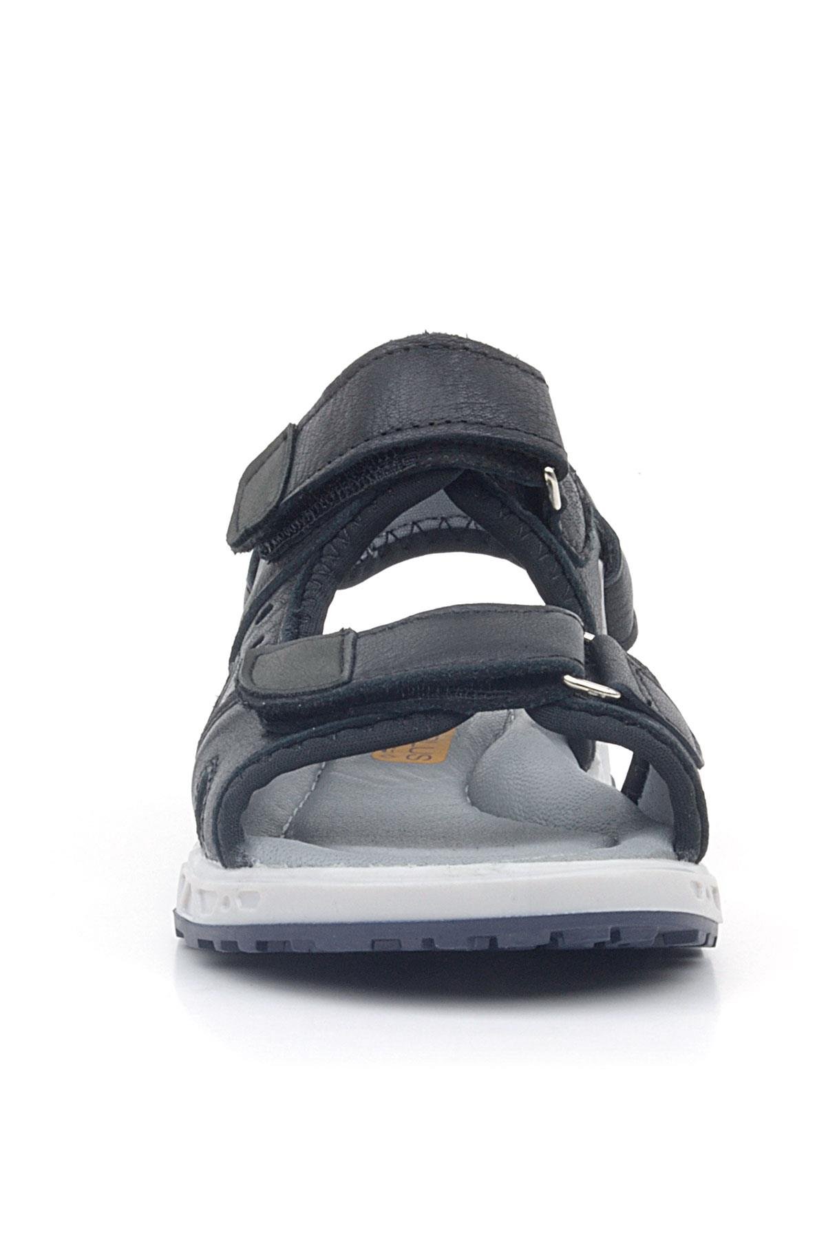 Hakiki Deri Siyah Cilt Rahat Tabanlı Cırtlı Çocuk Sandalet Ayakkabı - Görsel 4