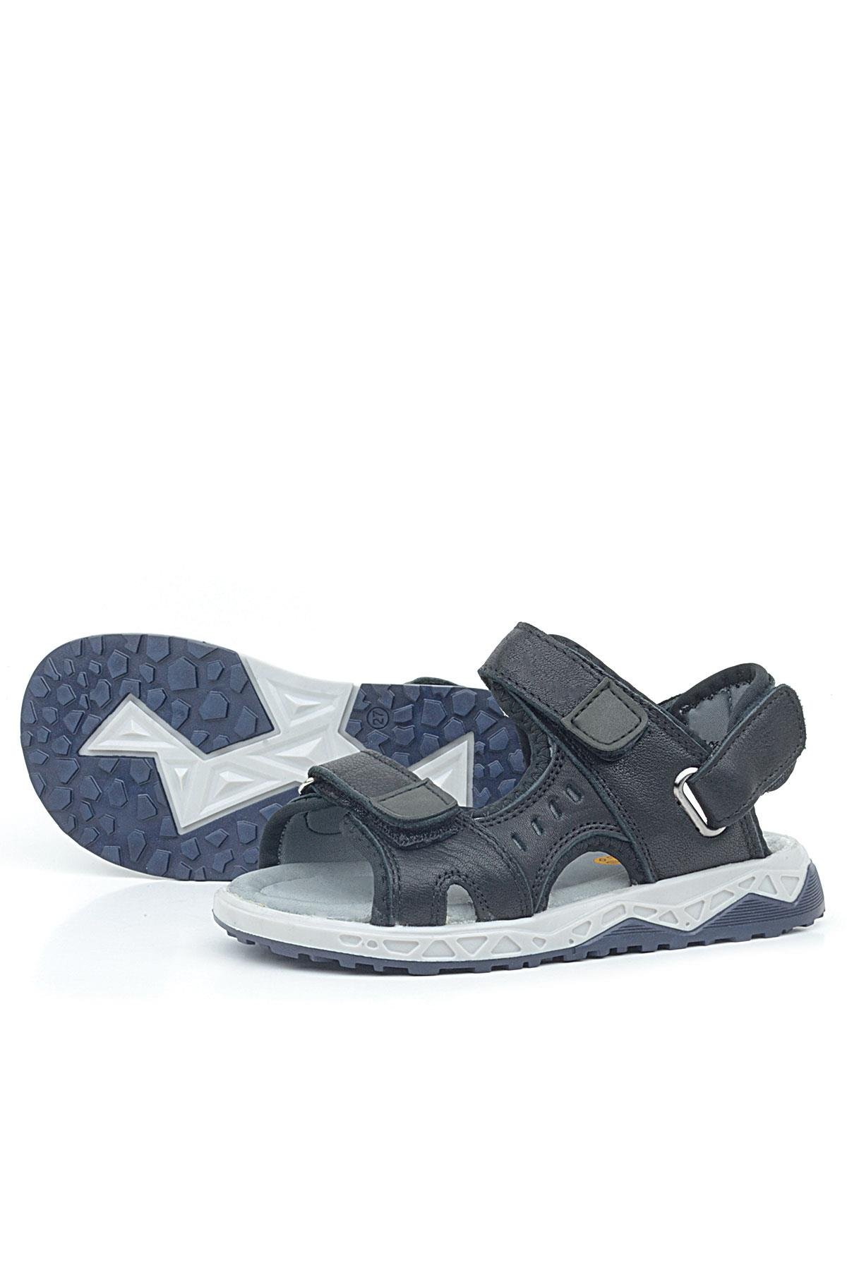 Hakiki Deri Siyah Cilt Rahat Tabanlı Cırtlı Çocuk Sandalet Ayakkabı - Görsel 7