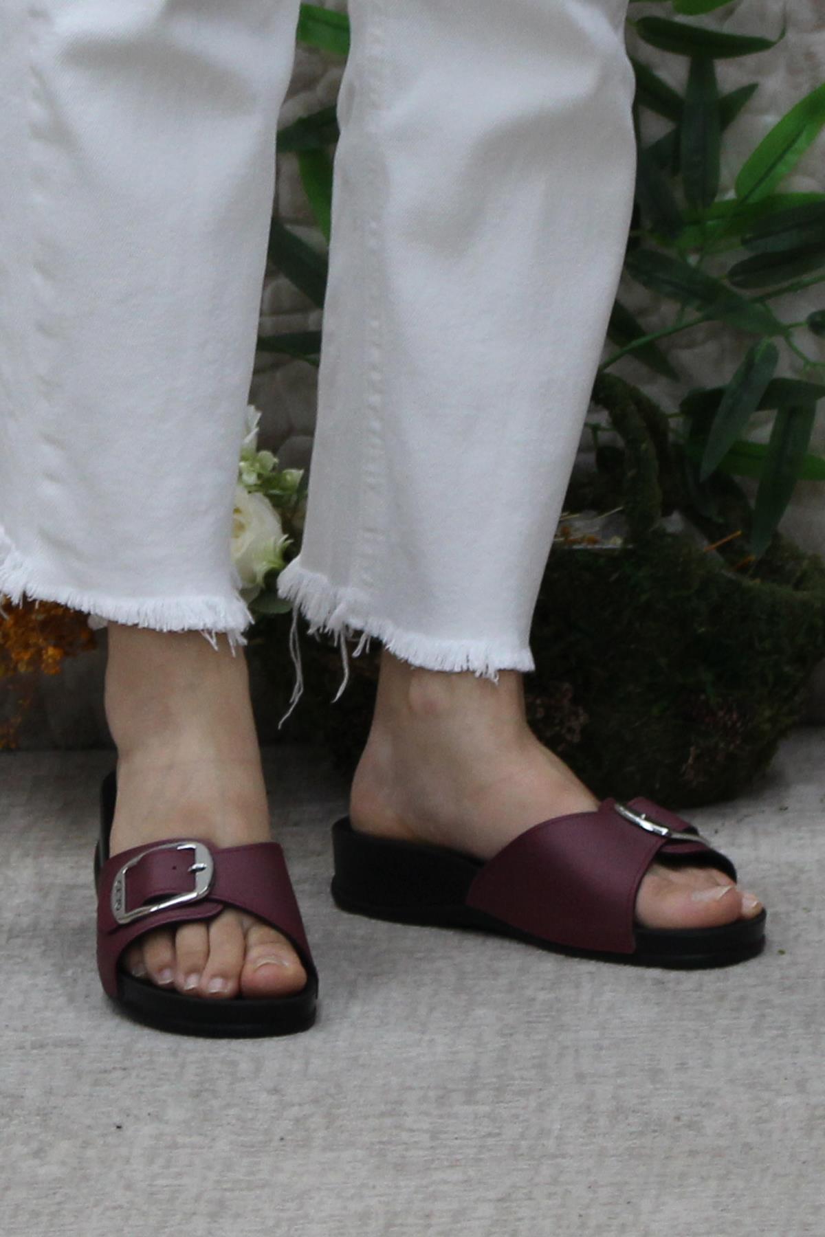 Ceyo Ceyo Oliva-8 Bordo Rahat Ortapedik Kadın Terlik Sandalet & Terlik | Flo Bordo - 3. görsel