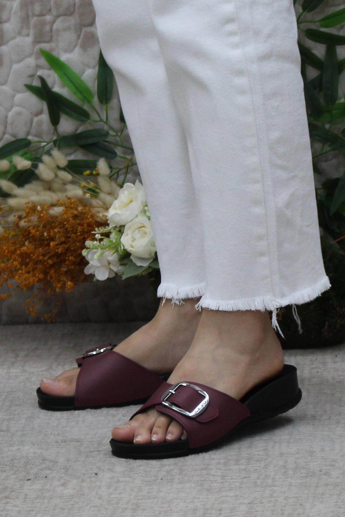 Ceyo Ceyo Oliva-8 Bordo Rahat Ortapedik Kadın Terlik Sandalet & Terlik | Flo Bordo - 4. görsel