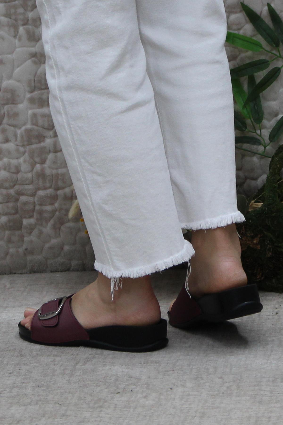 Ceyo Ceyo Oliva-8 Bordo Rahat Ortapedik Kadın Terlik Sandalet & Terlik | Flo Bordo - 5. görsel