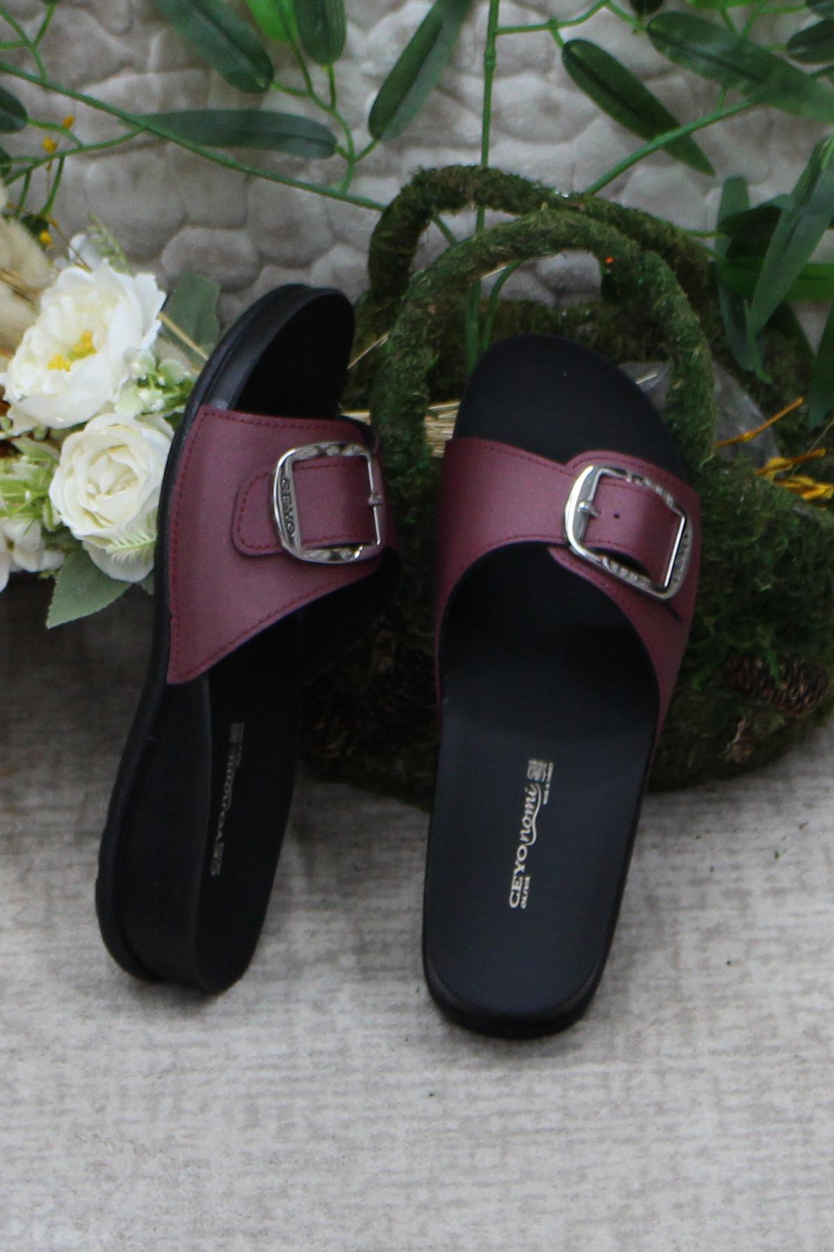 Ceyo Ceyo Oliva-8 Bordo Rahat Ortapedik Kadın Terlik Sandalet & Terlik | Flo Bordo - 6. görsel