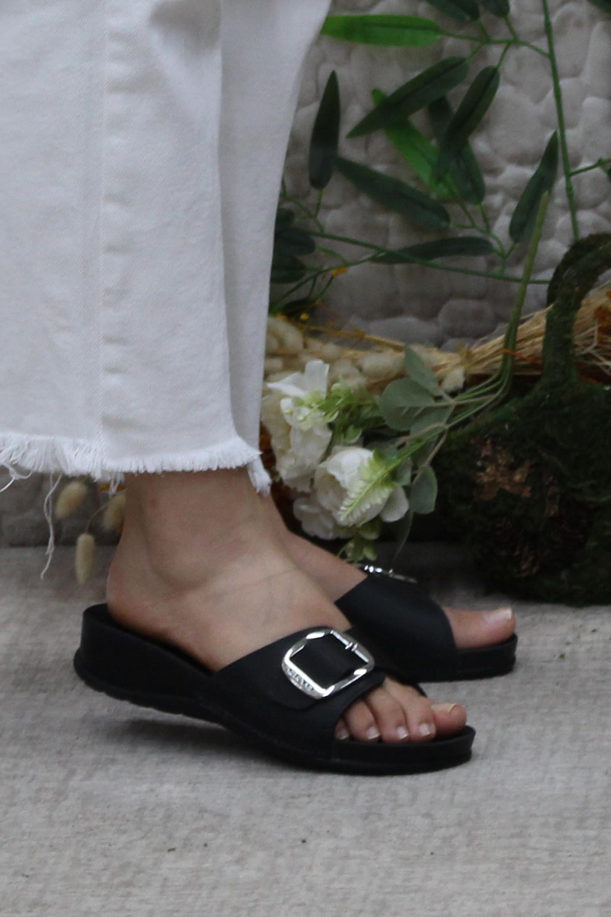 Ceyo Ceyo Oliva-8 Siyah Rahat Ortapedik Kadın Terlik Sandalet & Terlik | Flo Siyah - 2. görsel