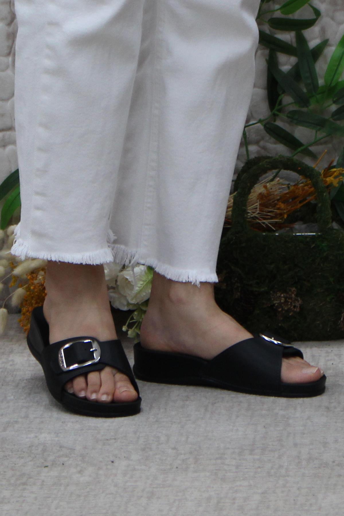 Ceyo Ceyo Oliva-8 Siyah Rahat Ortapedik Kadın Terlik Sandalet & Terlik | Flo Siyah - 3. görsel