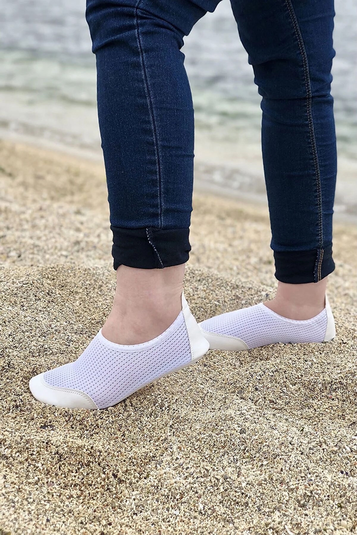 Unisex Beyaz Kalın Tabanlı Rahat Ortopedik Plaj Havuz Bahçe Deniz Ayakkabısı BEACH-0735 - Görsel 5