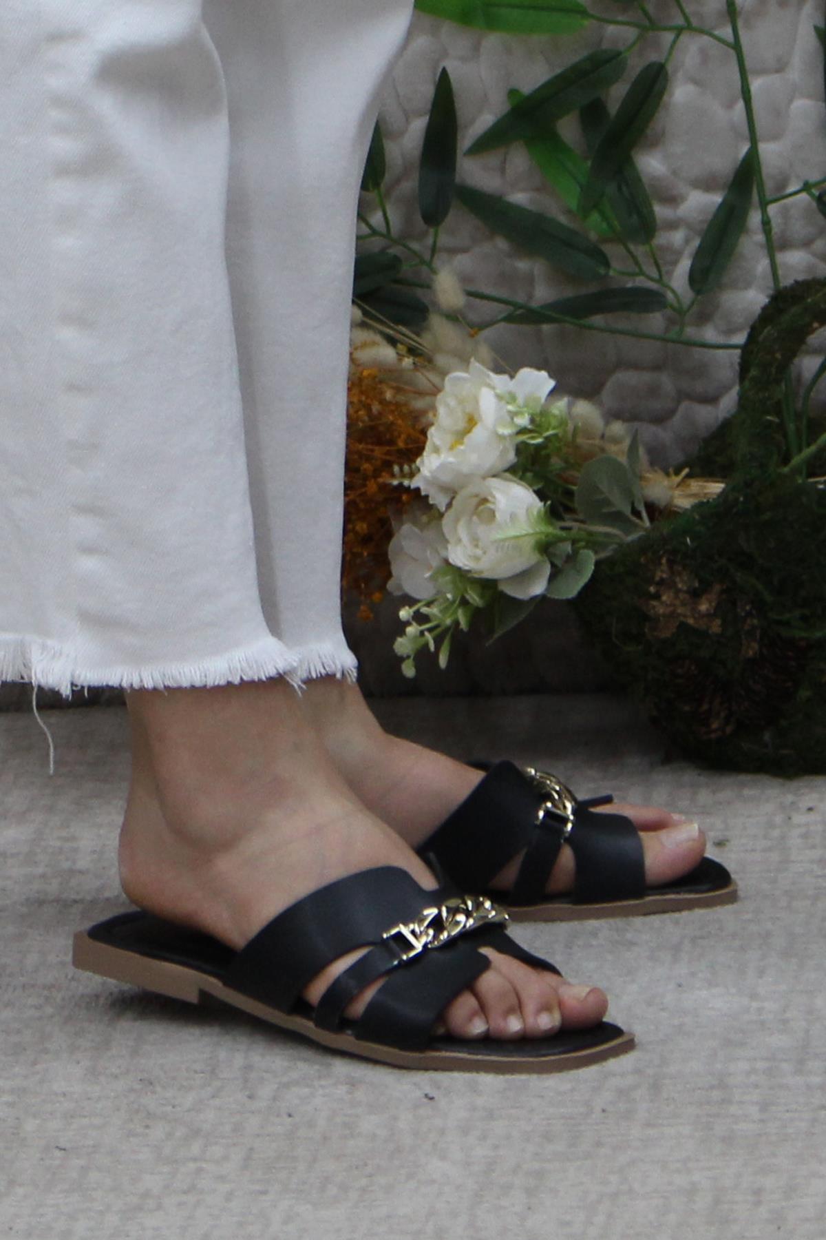 3565 Siyah Zarif Şık Günlük Terlik Ev Terliği Kadın Terlik - Görsel 2