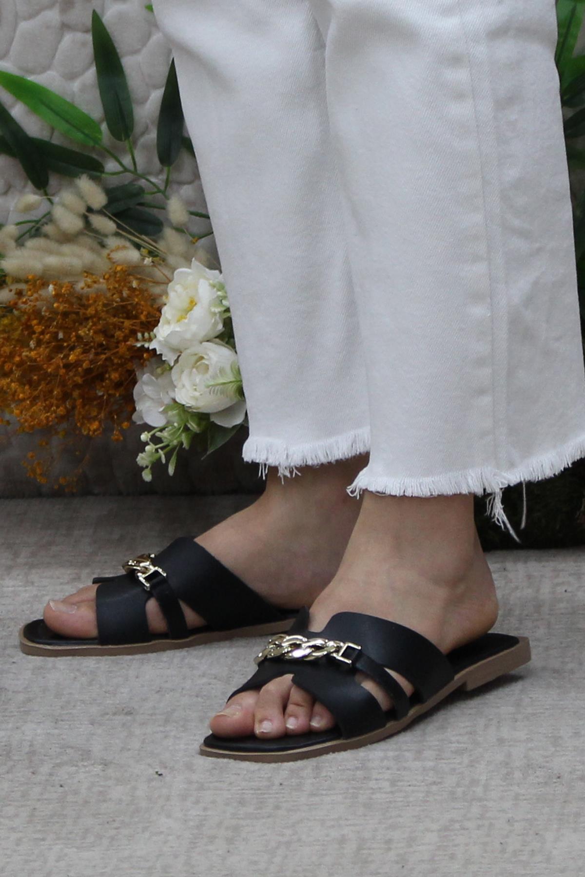 3565 Siyah Zarif Şık Günlük Terlik Ev Terliği Kadın Terlik - Görsel 4