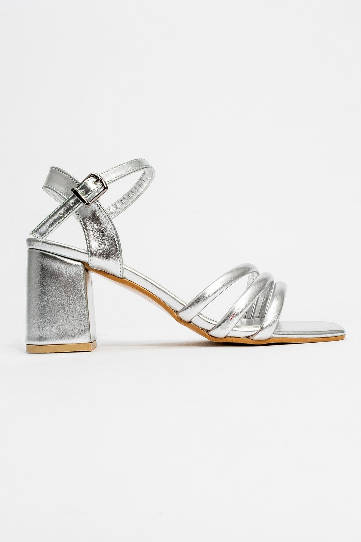 3 Biyeli Kadın Topuklu Sandalet GÜMÜŞ ZRA - Görsel 3