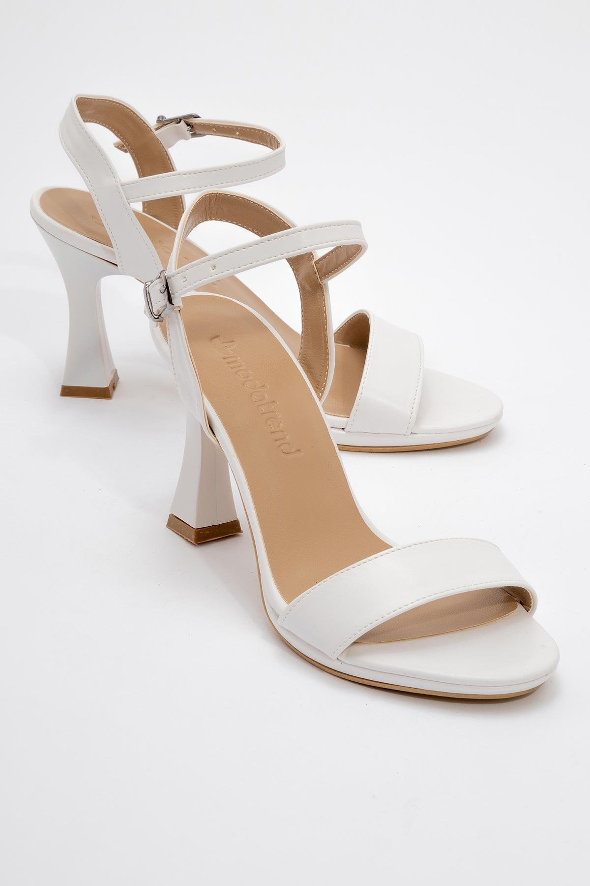 Kadın Tek Bantlı Topuklu Sandalet BEYAZ CİLT - Görsel 2