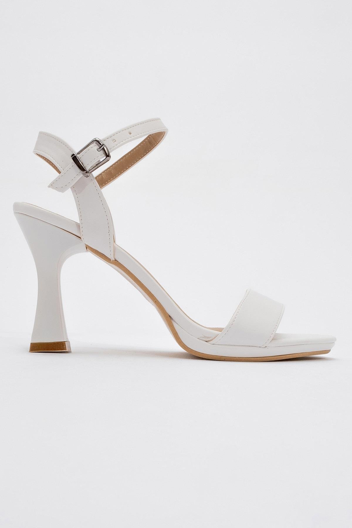 Kadın Tek Bantlı Topuklu Sandalet BEYAZ CİLT - Görsel 3