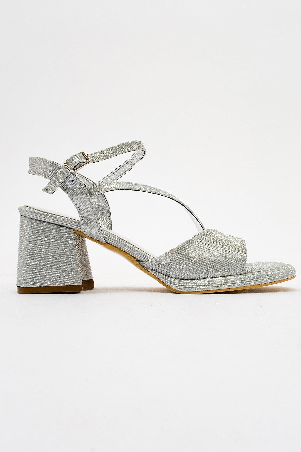 Kadın Simli Topuklu Ayakkabı GÜMÜŞ SİM - Görsel 3