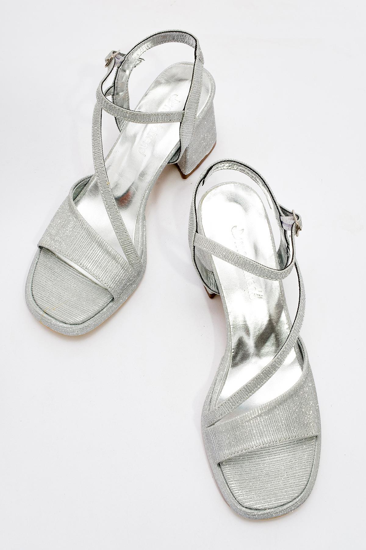 Kadın Simli Topuklu Ayakkabı GÜMÜŞ SİM - Görsel 4