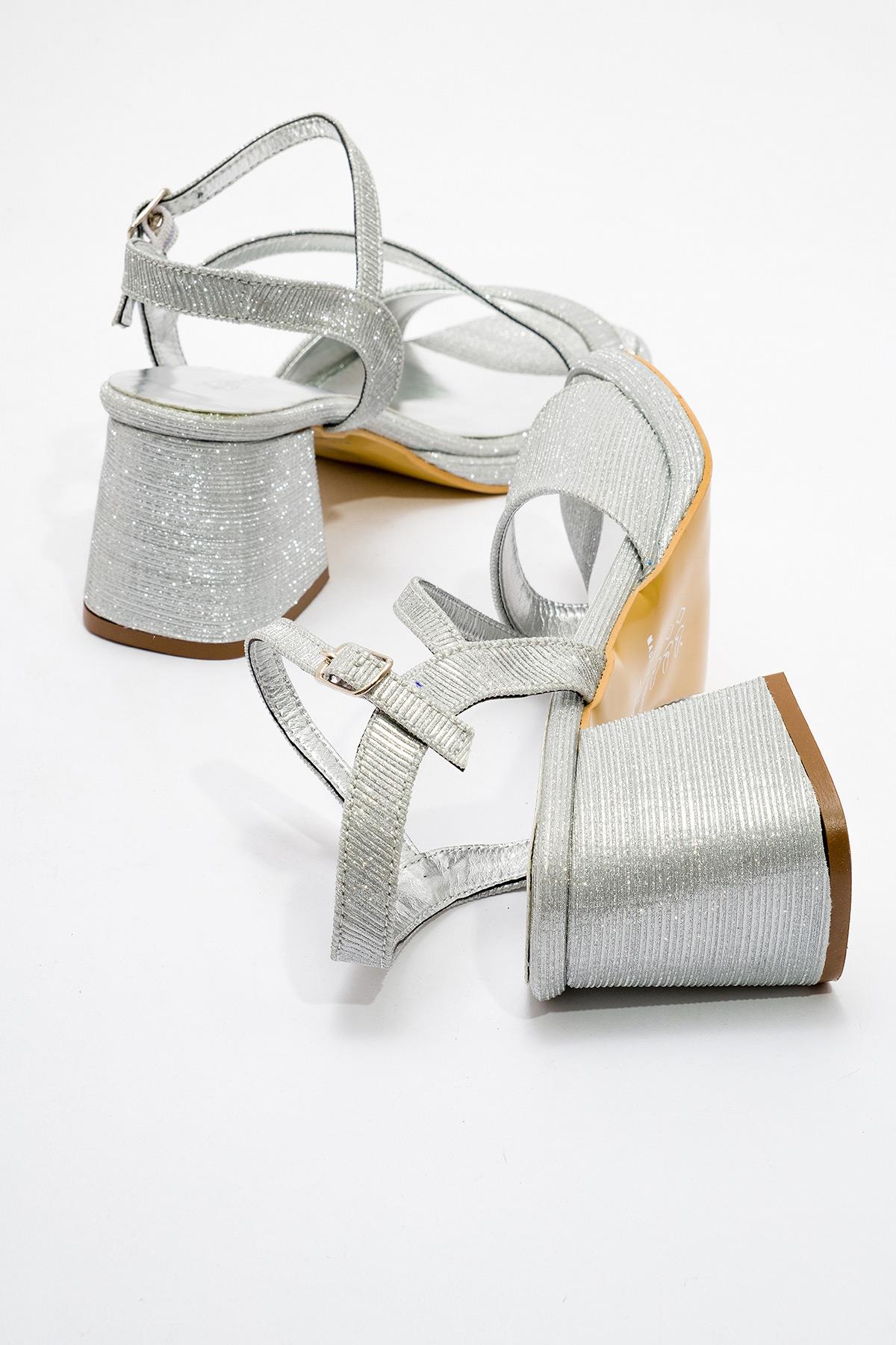 Kadın Simli Topuklu Ayakkabı GÜMÜŞ SİM - Görsel 5