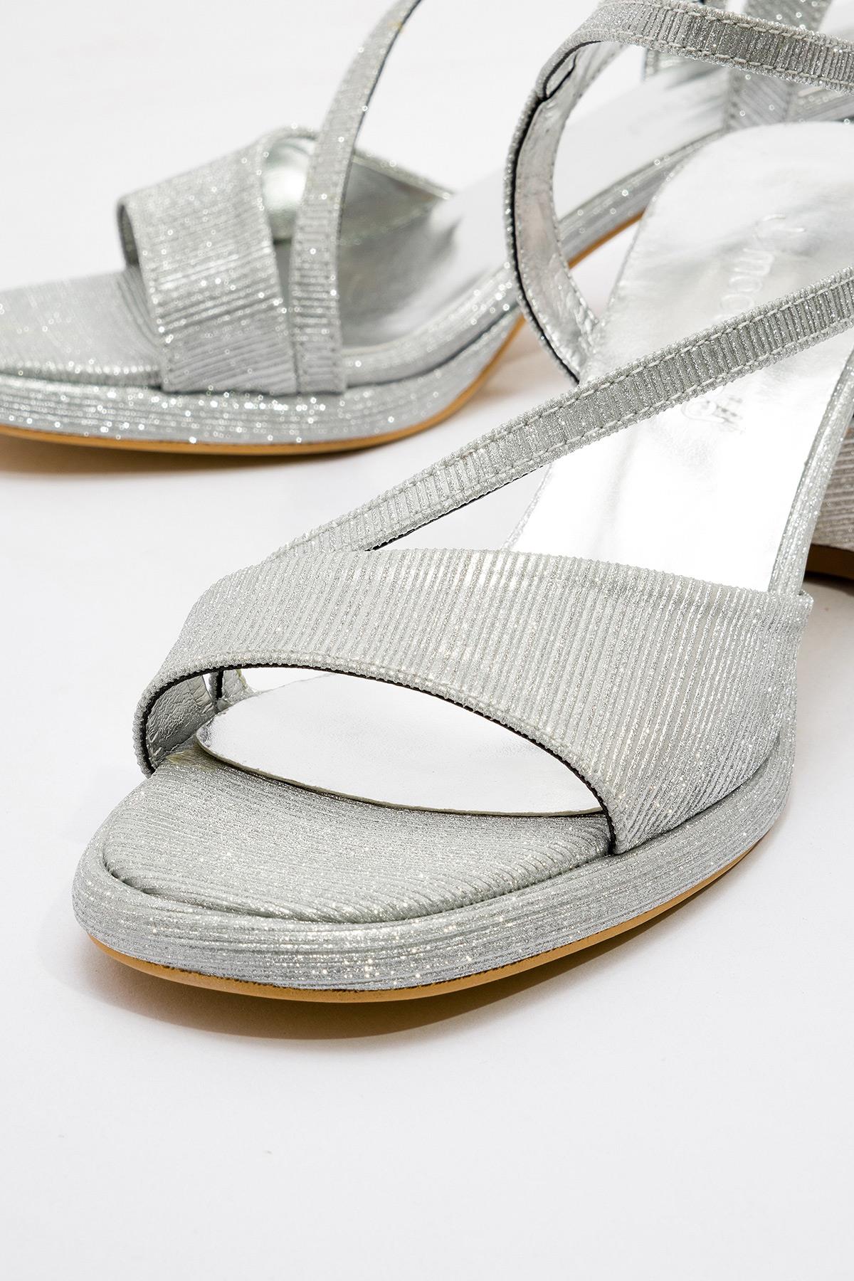 Kadın Simli Topuklu Ayakkabı GÜMÜŞ SİM - Görsel 6