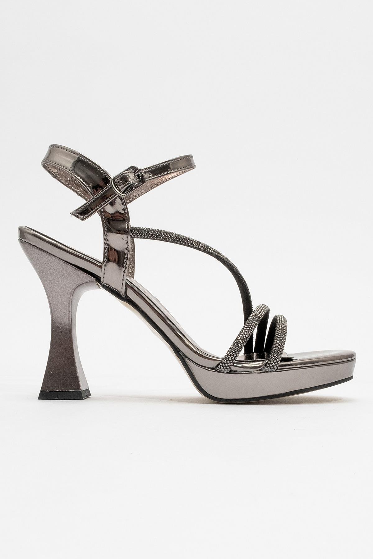 Kadın Taşlı Topuklu Ayakkabı PLATİN AYNA - Görsel 3