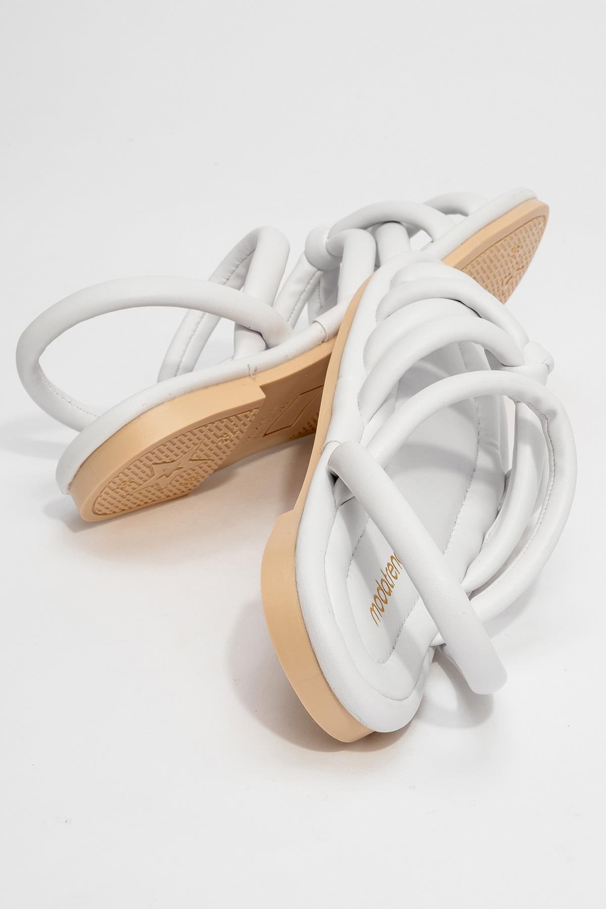 Tek Biyeli Boğumlu Kadın Sandalet BEYAZ - Görsel 5