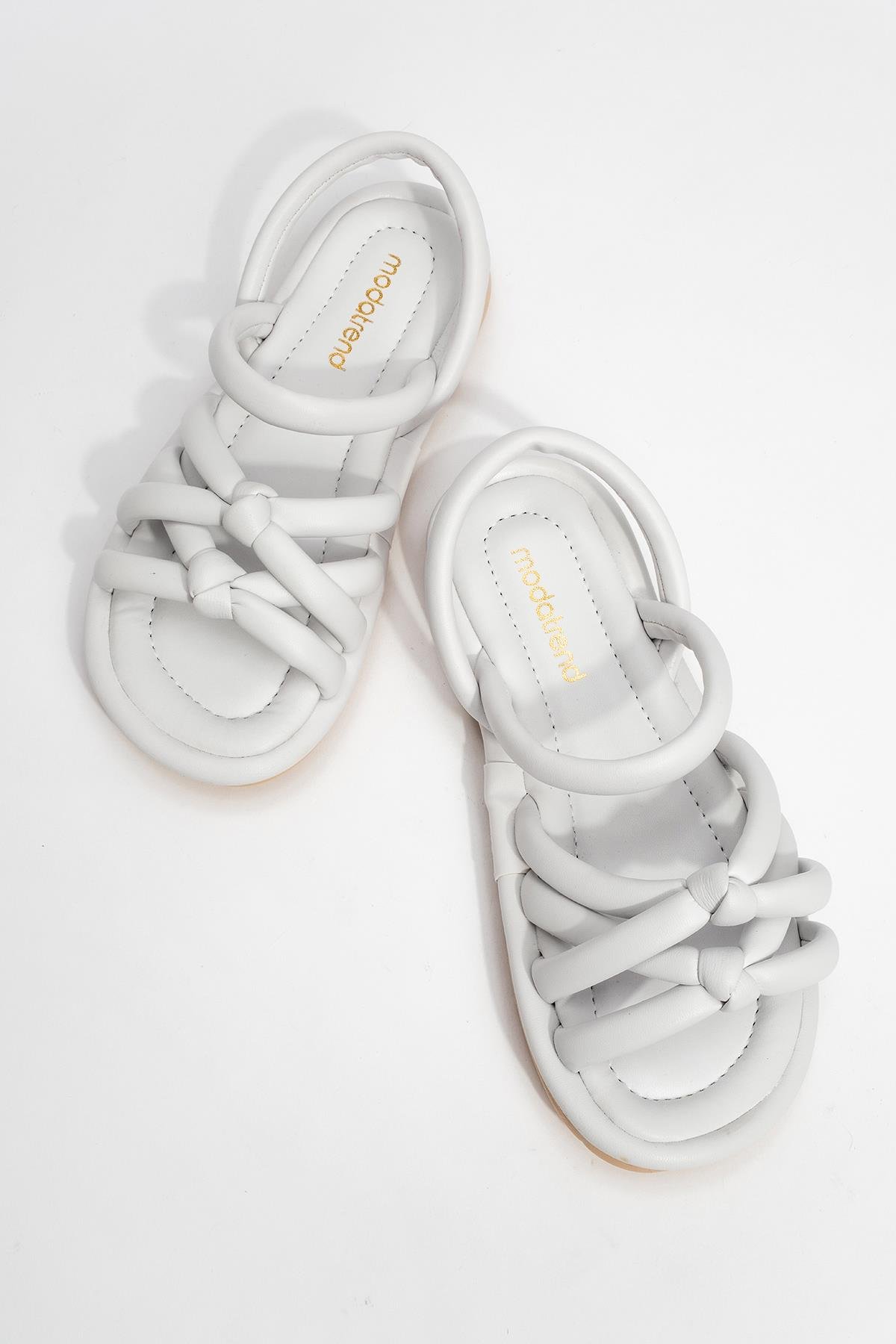 Tek Biyeli Boğumlu Kadın Sandalet BEYAZ - Görsel 6