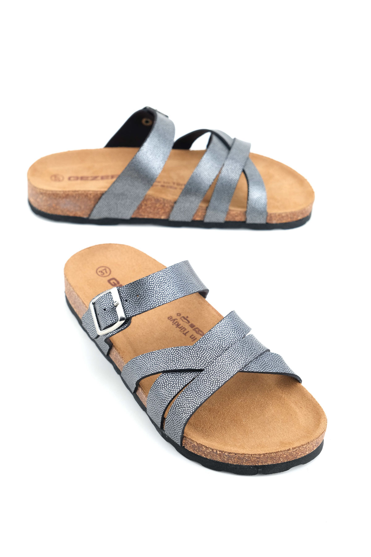 Kadın Yazlık Suni Deri Tek Toka Ayarlanabilir Mantar Taban Günlük Terlik - Görsel 2