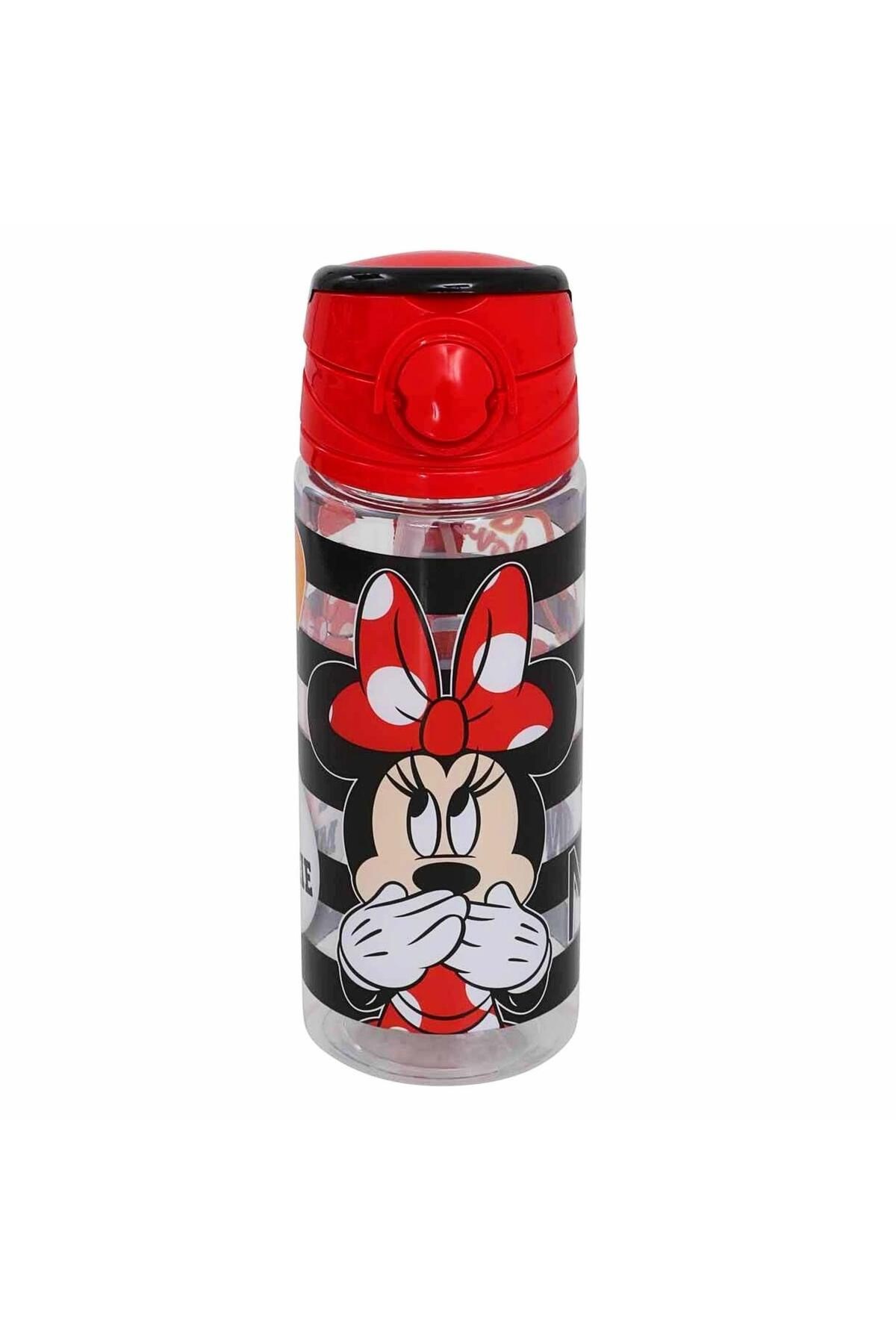 Minnie Lisanslı Pipetli Plastik Matara 500 ml Kırmızı ve Beslenme Kabı