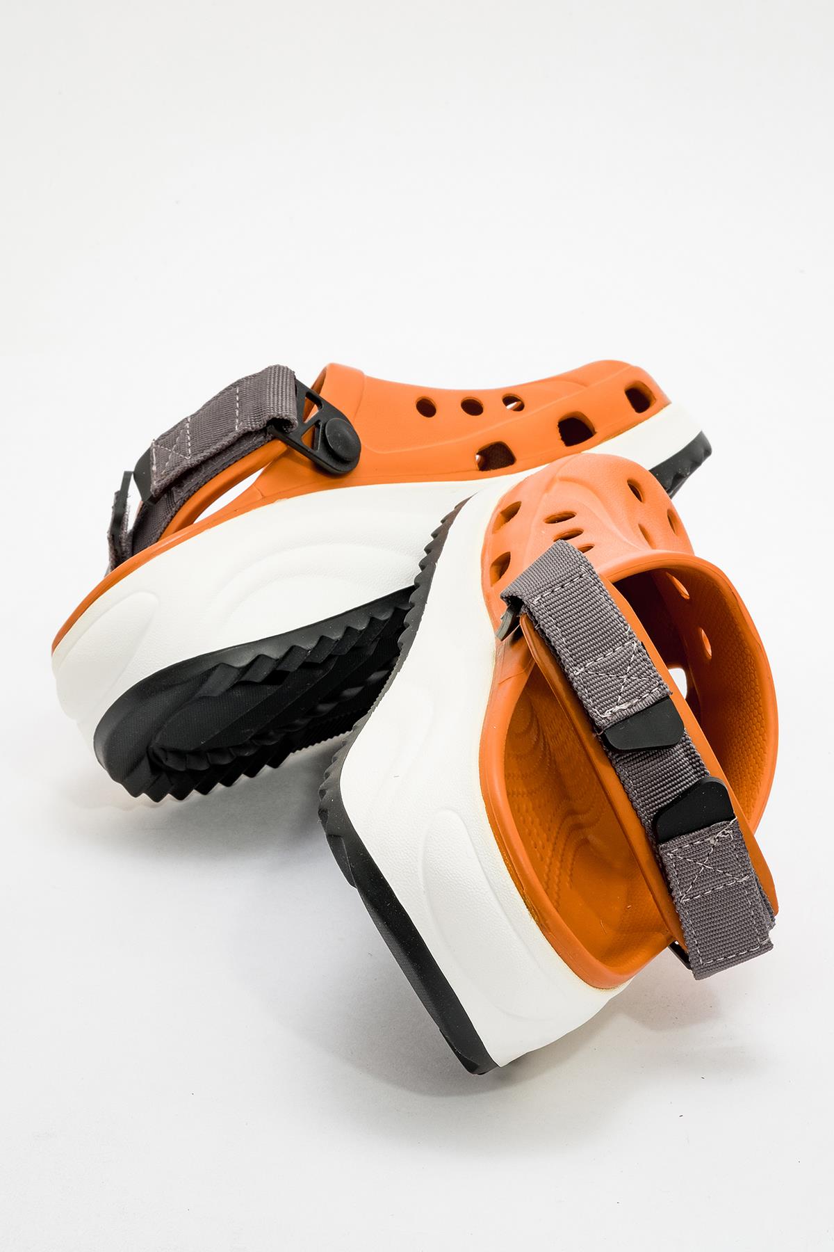 Kadın Cırtlı Sabo Terlik ORANJ BEYAZ SİYAH - Görsel 5