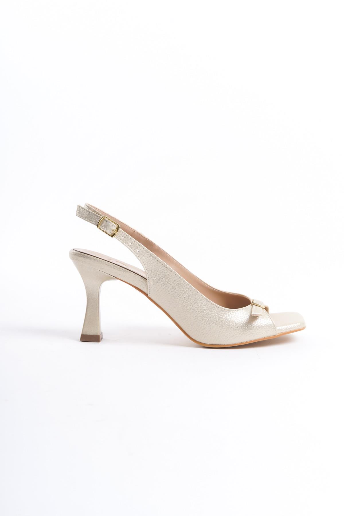 Seashell Açık Dore Arkası Açık Topuklu Sandalet Tokalı Kadın Ayakkabı - Görsel 5