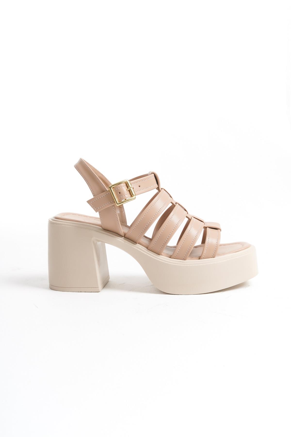 Zercok Ten Rengi Çok Bantlı Yüksek Sandalet Platform Topuklu Günlük Ayakkabı - Görsel 5