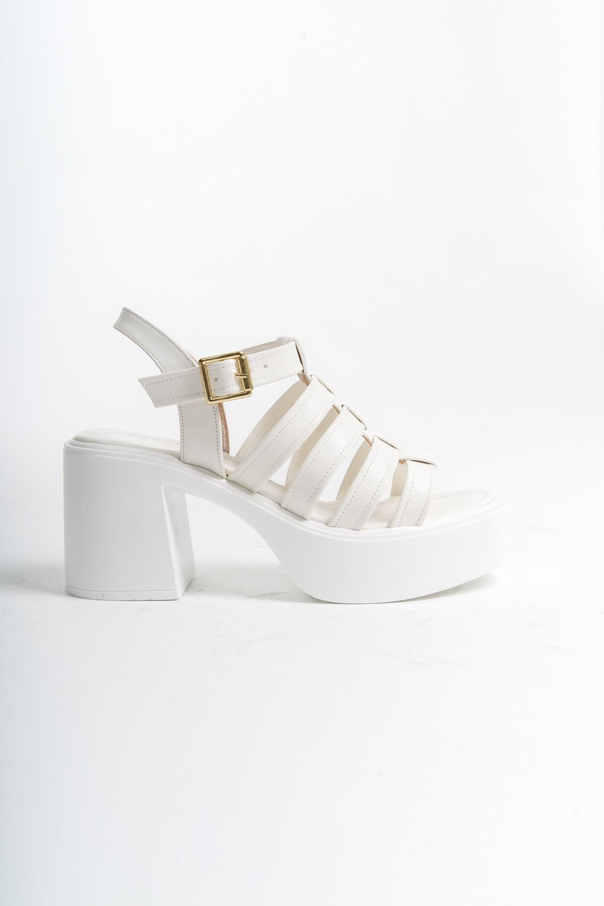 Zercok Beyaz Çok Bantlı Yüksek Sandalet Platform Topuklu Günlük Ayakkabı - Görsel 5