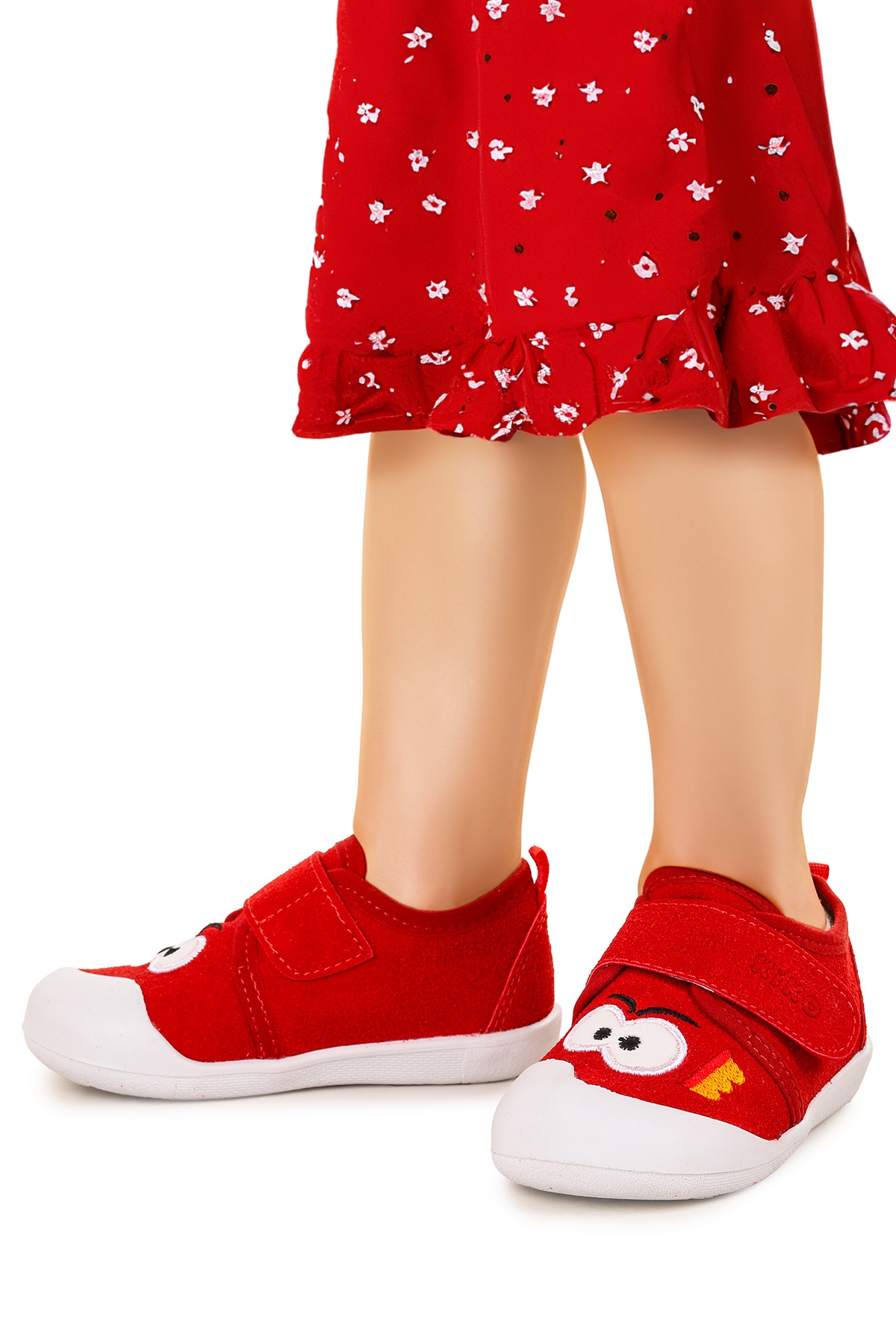 Cookie Cırtlı Kız Bebek İlk Adım Panduf Ayakkabı Kırmızı - Görsel 3