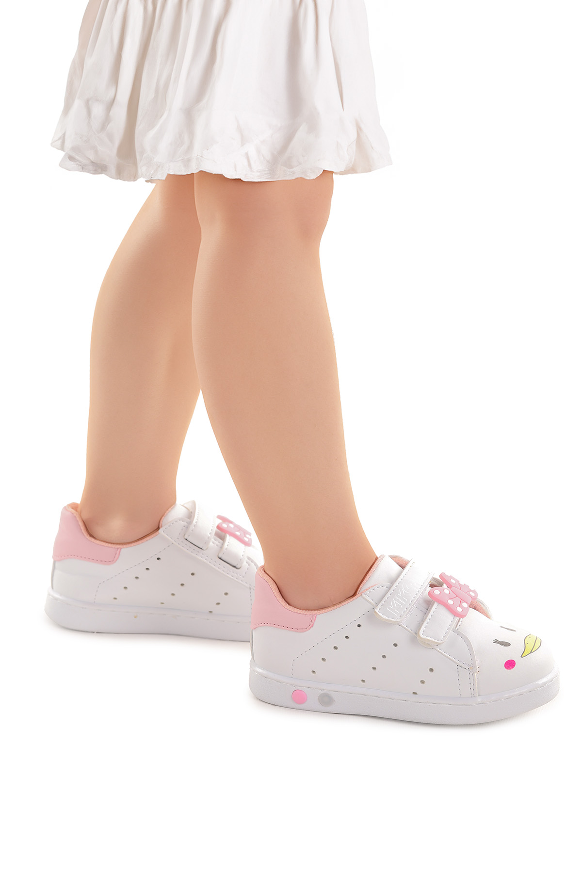 Bart Cırtlı Işıklı Kız Bebek Spor Ayakkabı Beyaz - Pembe - Görsel 2