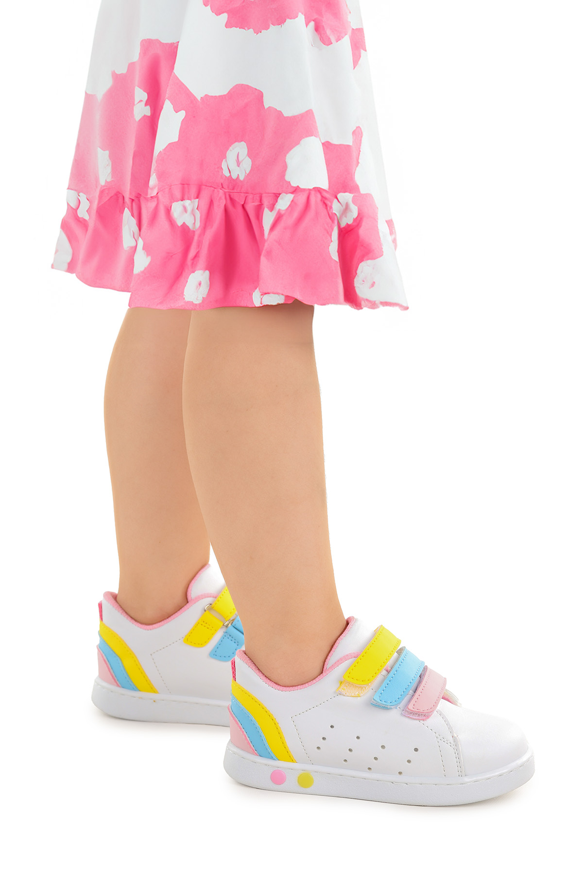 Lunce Cırtlı Işıklı Kız Bebek Spor Ayakkabı Beyaz - Pembe - Görsel 2