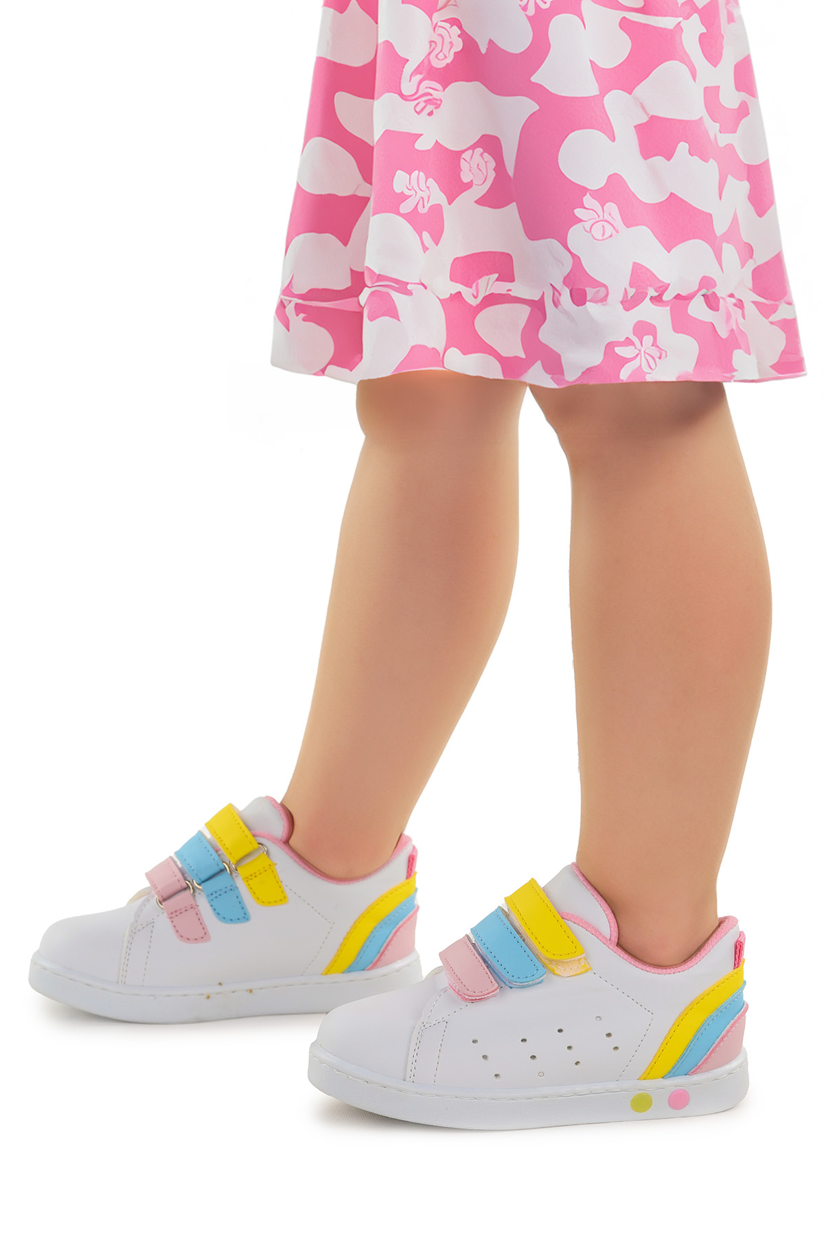 Lunce Cırtlı Işıklı Kız Bebek Spor Ayakkabı Beyaz - Pembe - Görsel 3