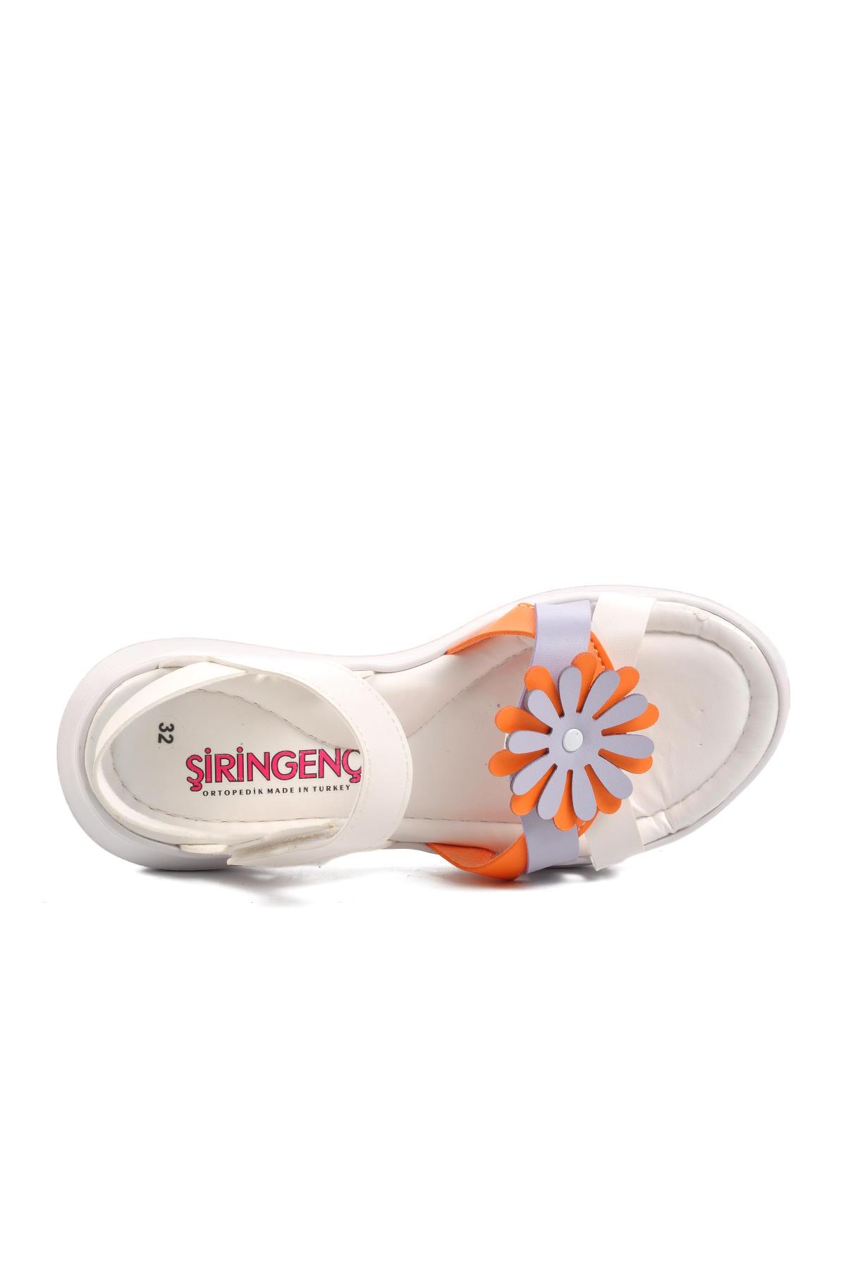 Şng 8010-F Beyaz-Turuncu Kız Çocuk Sandalet - Görsel 6