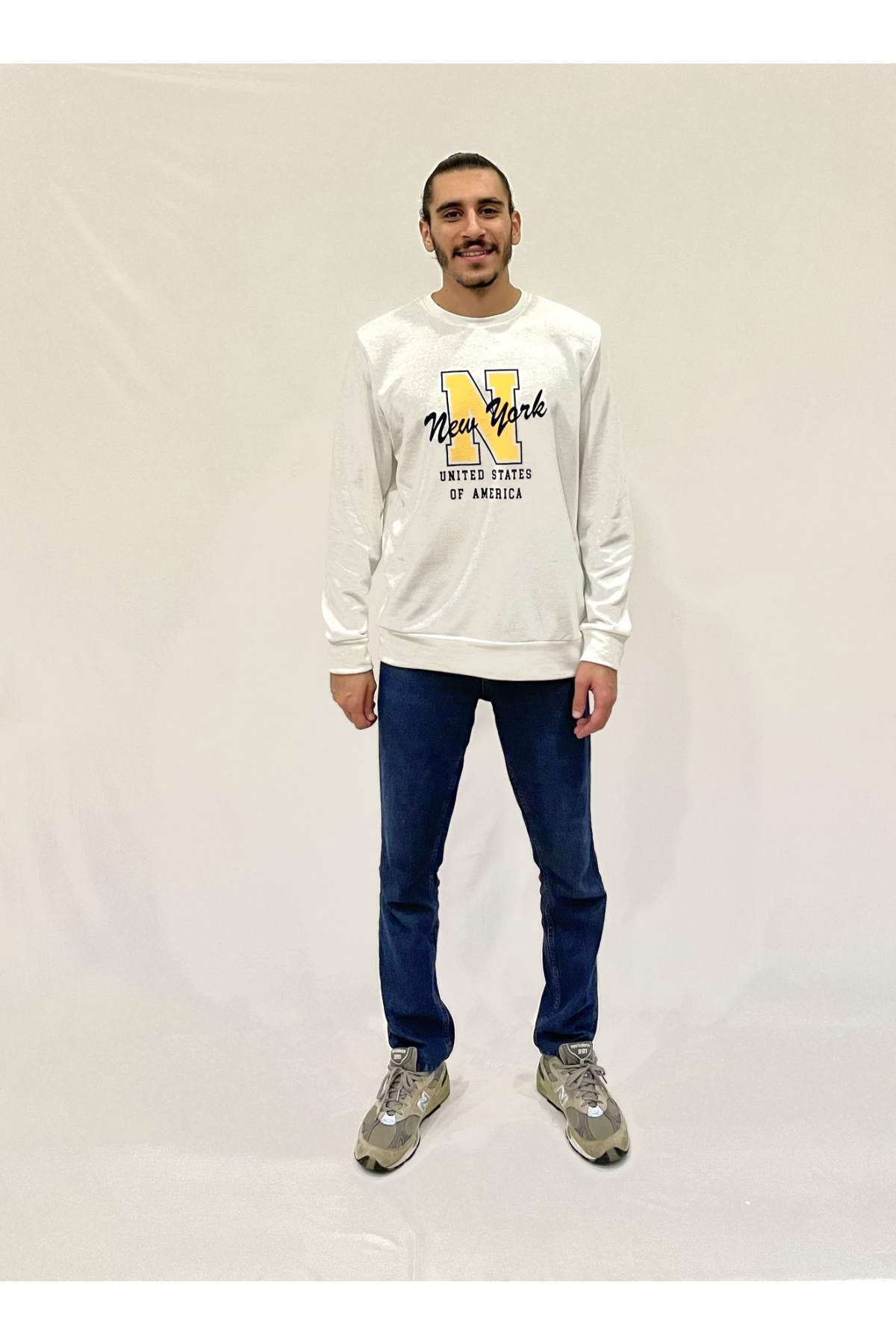 Erkek Bisiklet Yaka Rahat Kalıp 3 iplik Kalın N Baskılı  Sweatshirt SPR24SW25