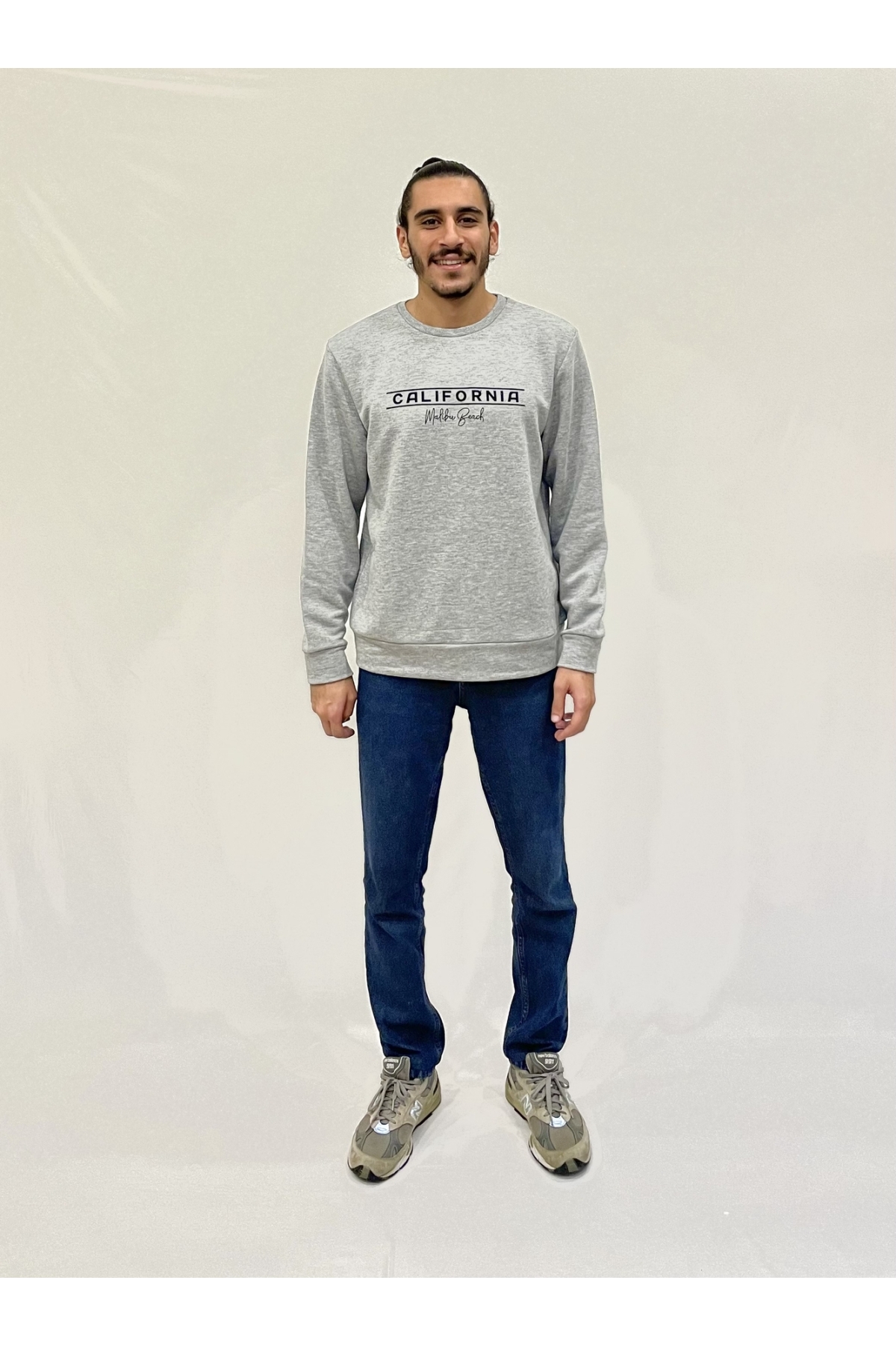 Erkek Bisiklet Yaka Rahat Kalıp 3 iplik Kalın Californıa Baskılı  Sweatshirt SPR24SW32