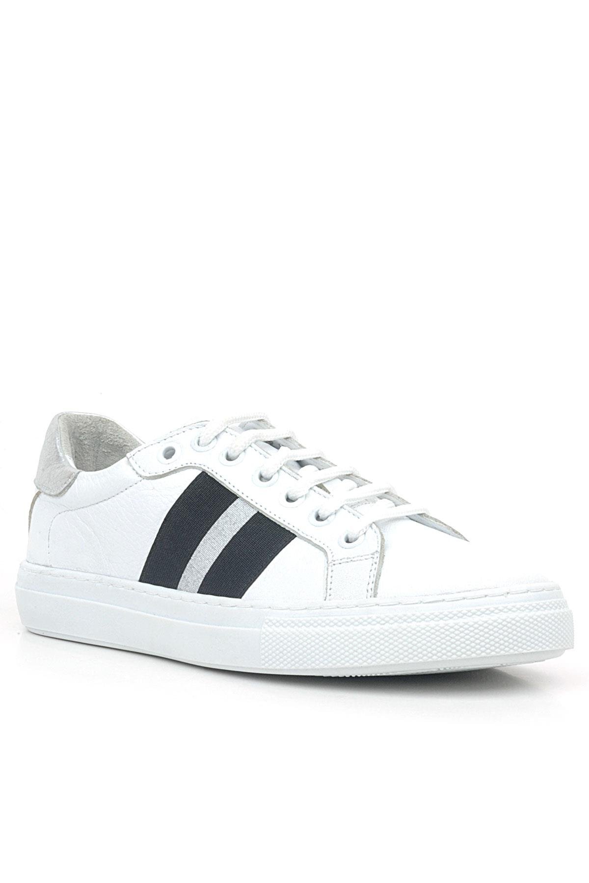 Hakiki Deri Beyaz Siyah Desenli Kadın Sneaker Ayakkabı - Görsel 2