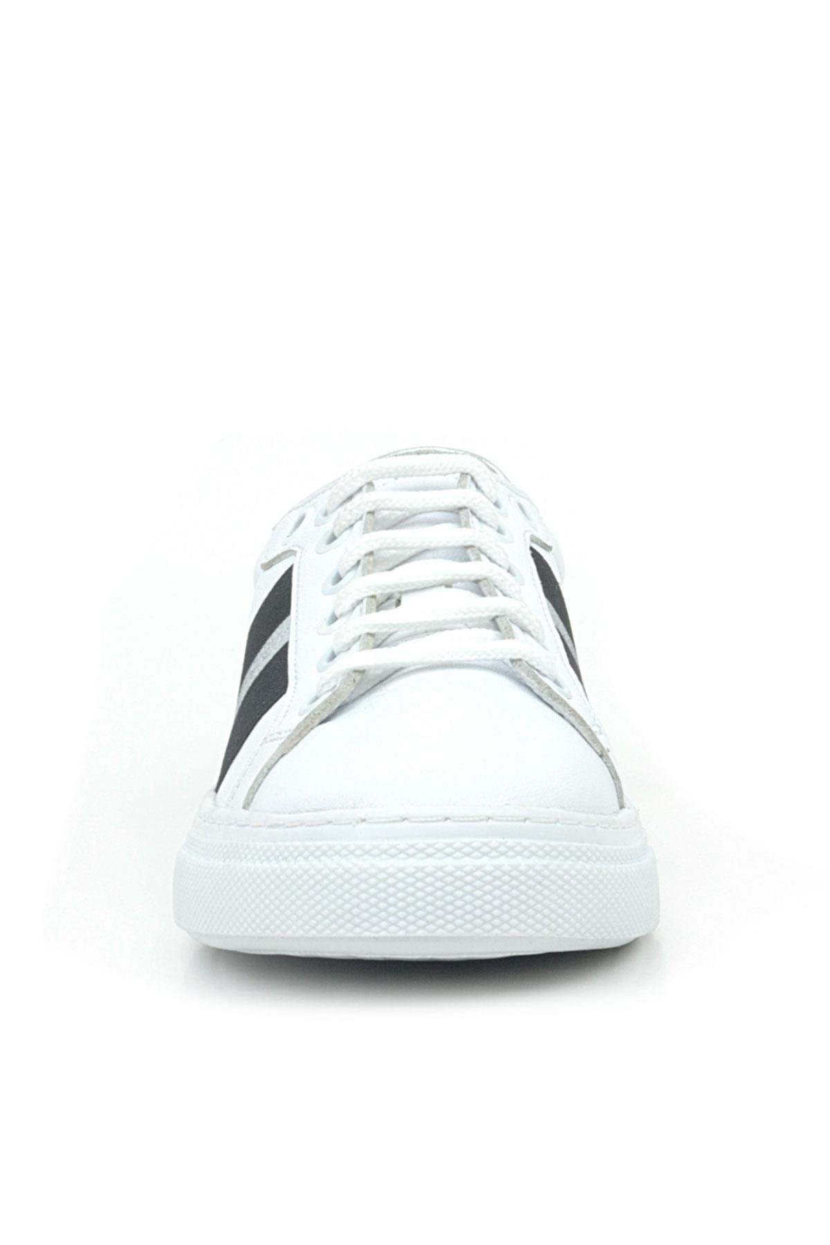 Hakiki Deri Beyaz Siyah Desenli Kadın Sneaker Ayakkabı - Görsel 4