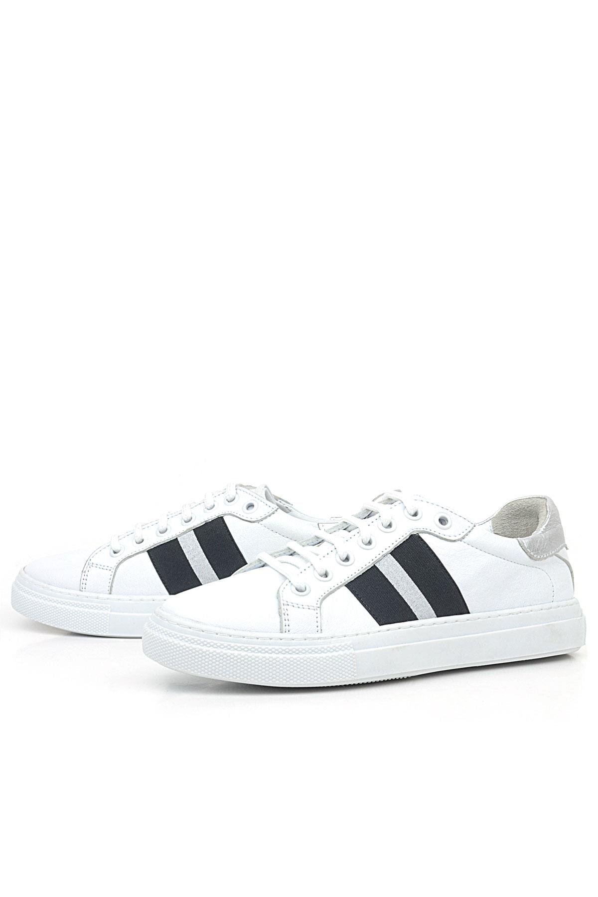 Hakiki Deri Beyaz Siyah Desenli Kadın Sneaker Ayakkabı - Görsel 5