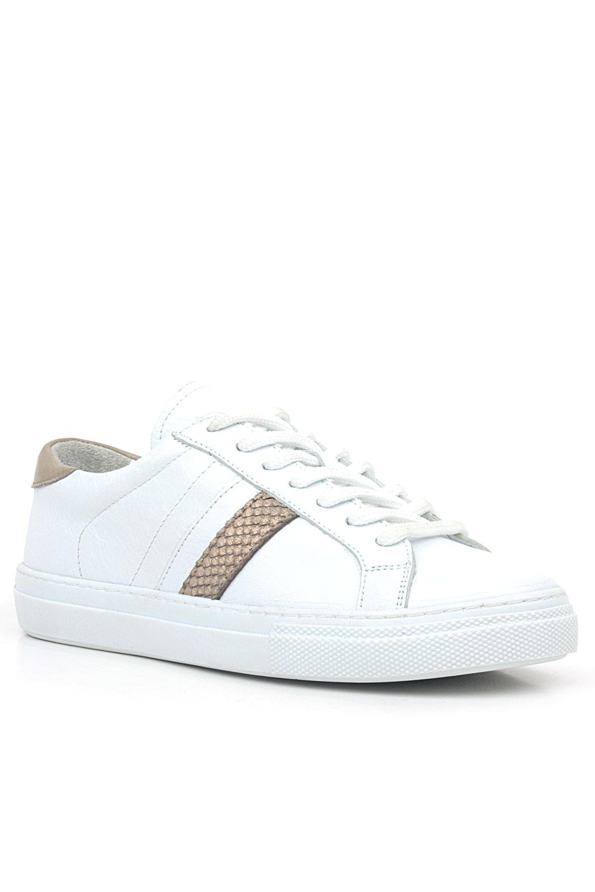 Hakiki Deri Beyaz Bakır Desenli Günlük Kadın Sneaker Ayakkabı - Görsel 2