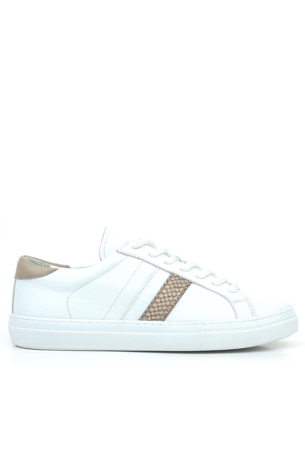 Hakiki Deri Beyaz Bakır Desenli Günlük Kadın Sneaker Ayakkabı - Görsel 3
