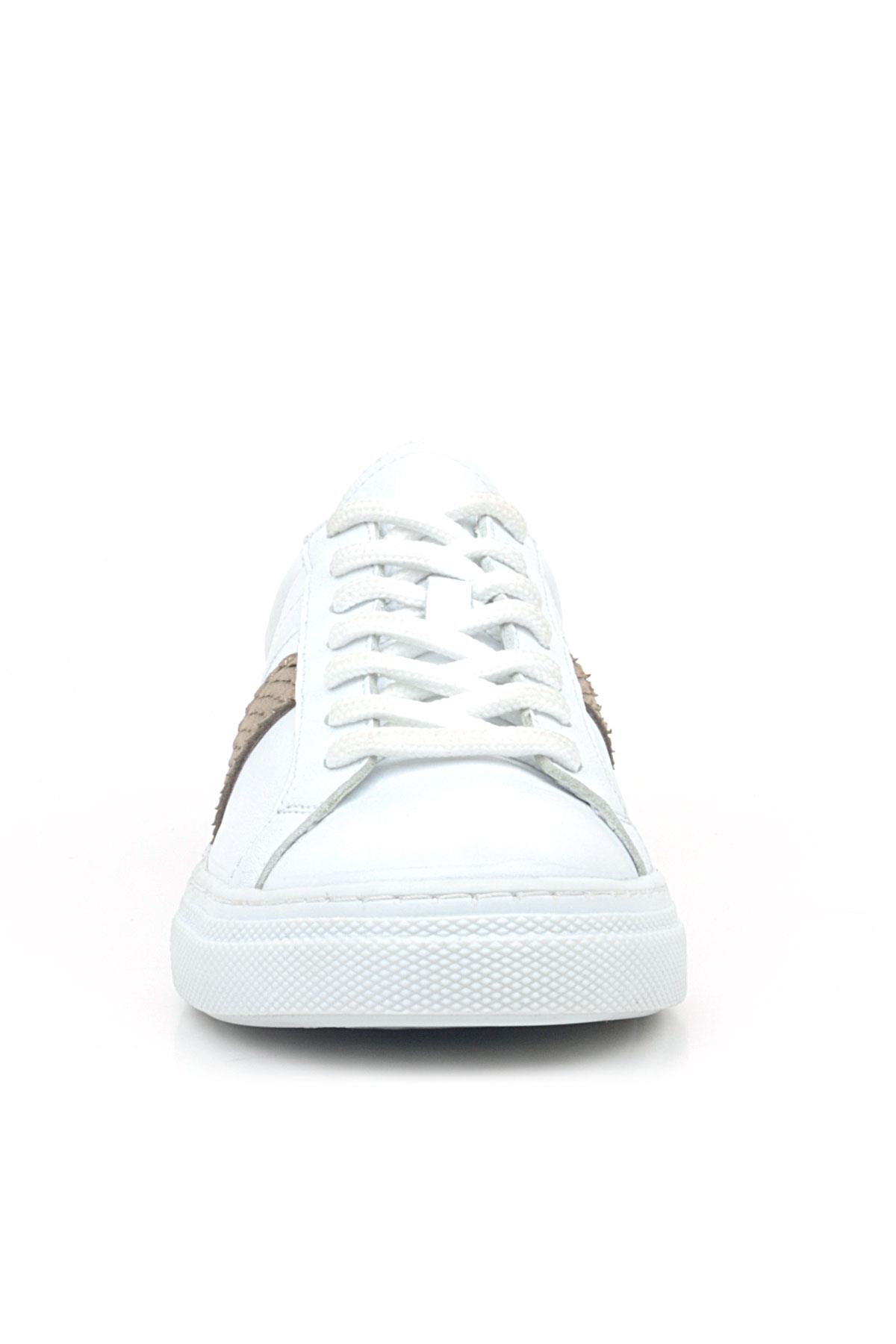 Hakiki Deri Beyaz Bakır Desenli Günlük Kadın Sneaker Ayakkabı - Görsel 4