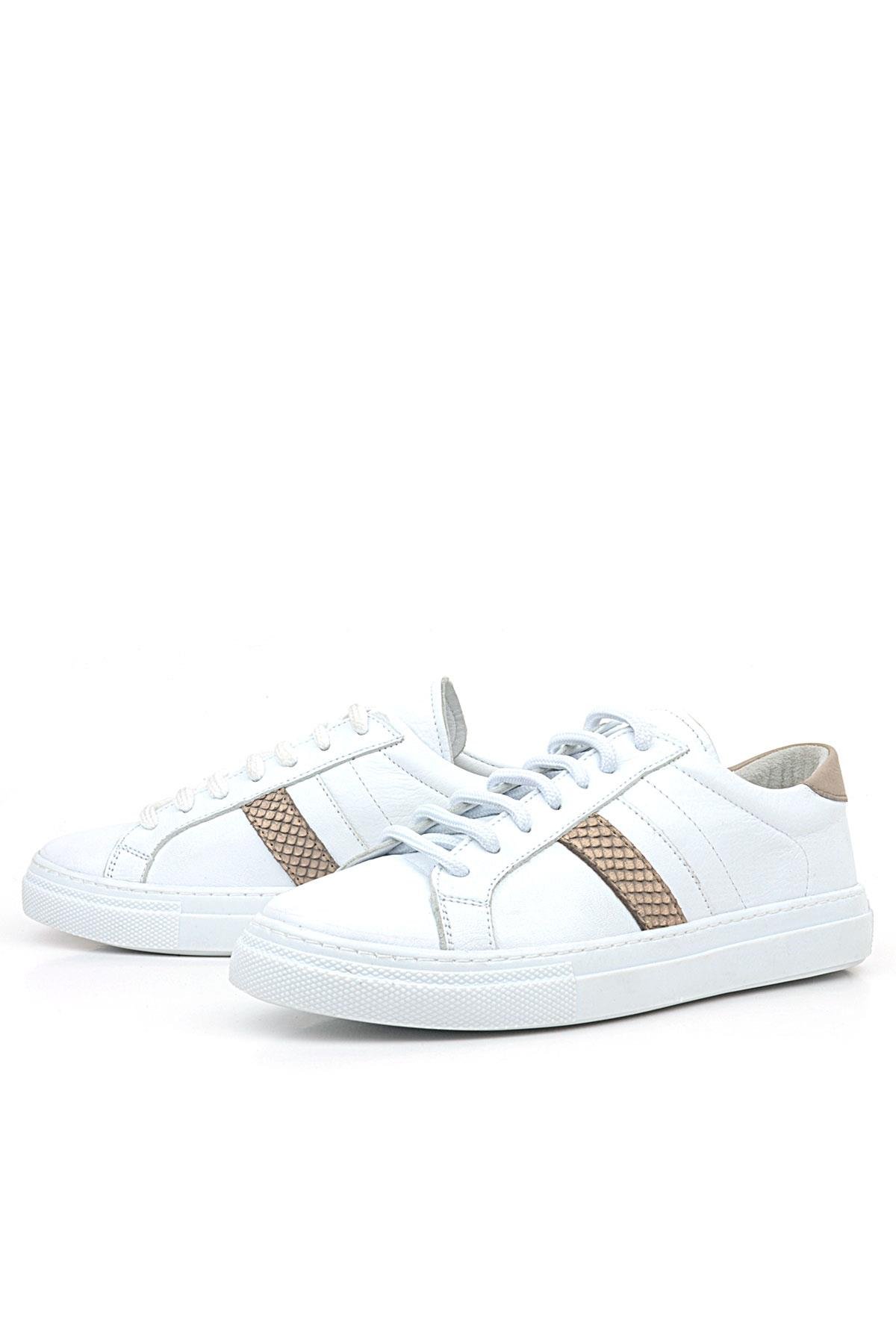 Hakiki Deri Beyaz Bakır Desenli Günlük Kadın Sneaker Ayakkabı - Görsel 5