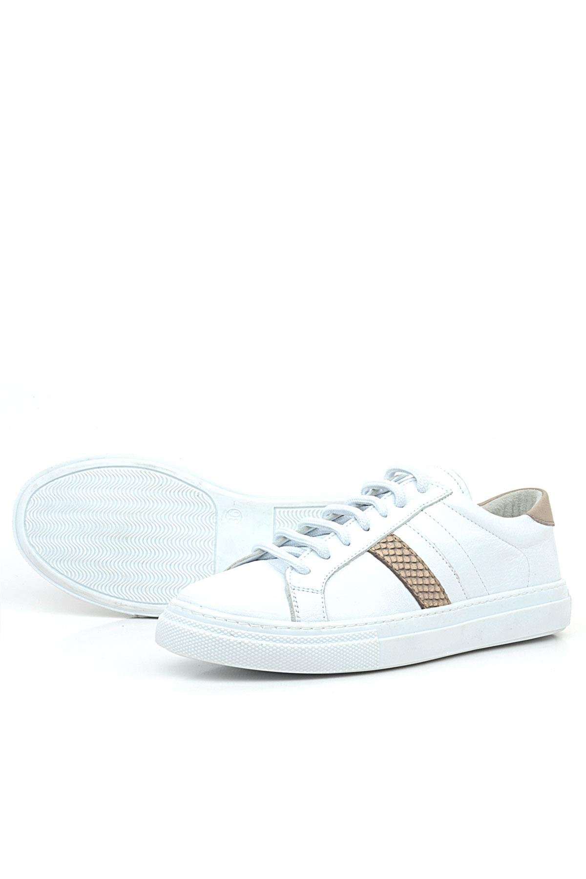 Hakiki Deri Beyaz Bakır Desenli Günlük Kadın Sneaker Ayakkabı - Görsel 6