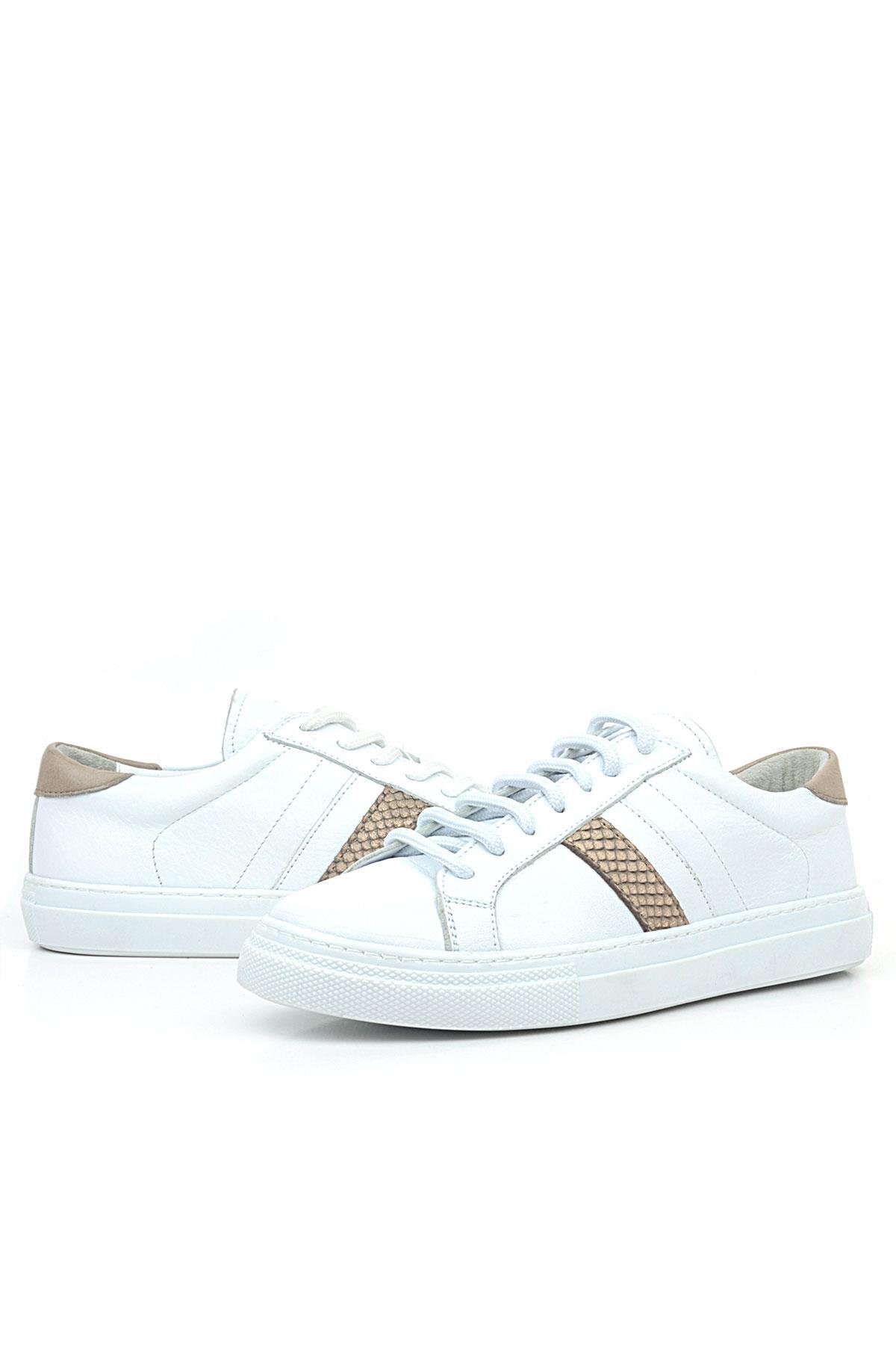 Hakiki Deri Beyaz Bakır Desenli Günlük Kadın Sneaker Ayakkabı - Görsel 7
