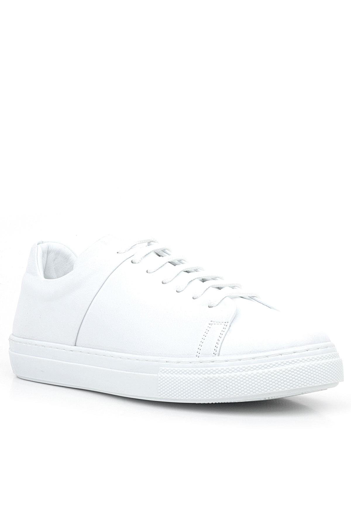 Beyaz Hakiki Deri Kadın Bağcıklı Sneaker Ayakkabı - Görsel 2