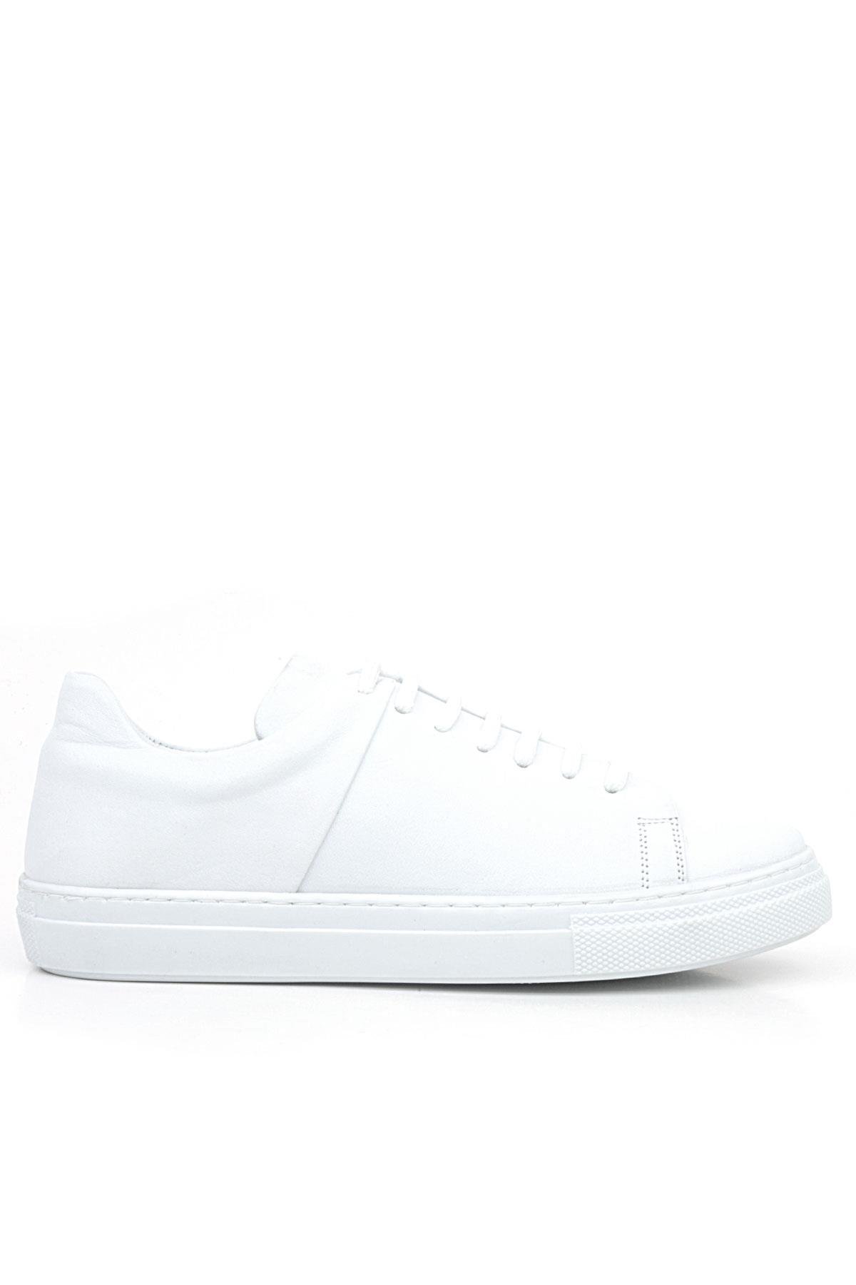 Beyaz Hakiki Deri Kadın Bağcıklı Sneaker Ayakkabı - Görsel 3